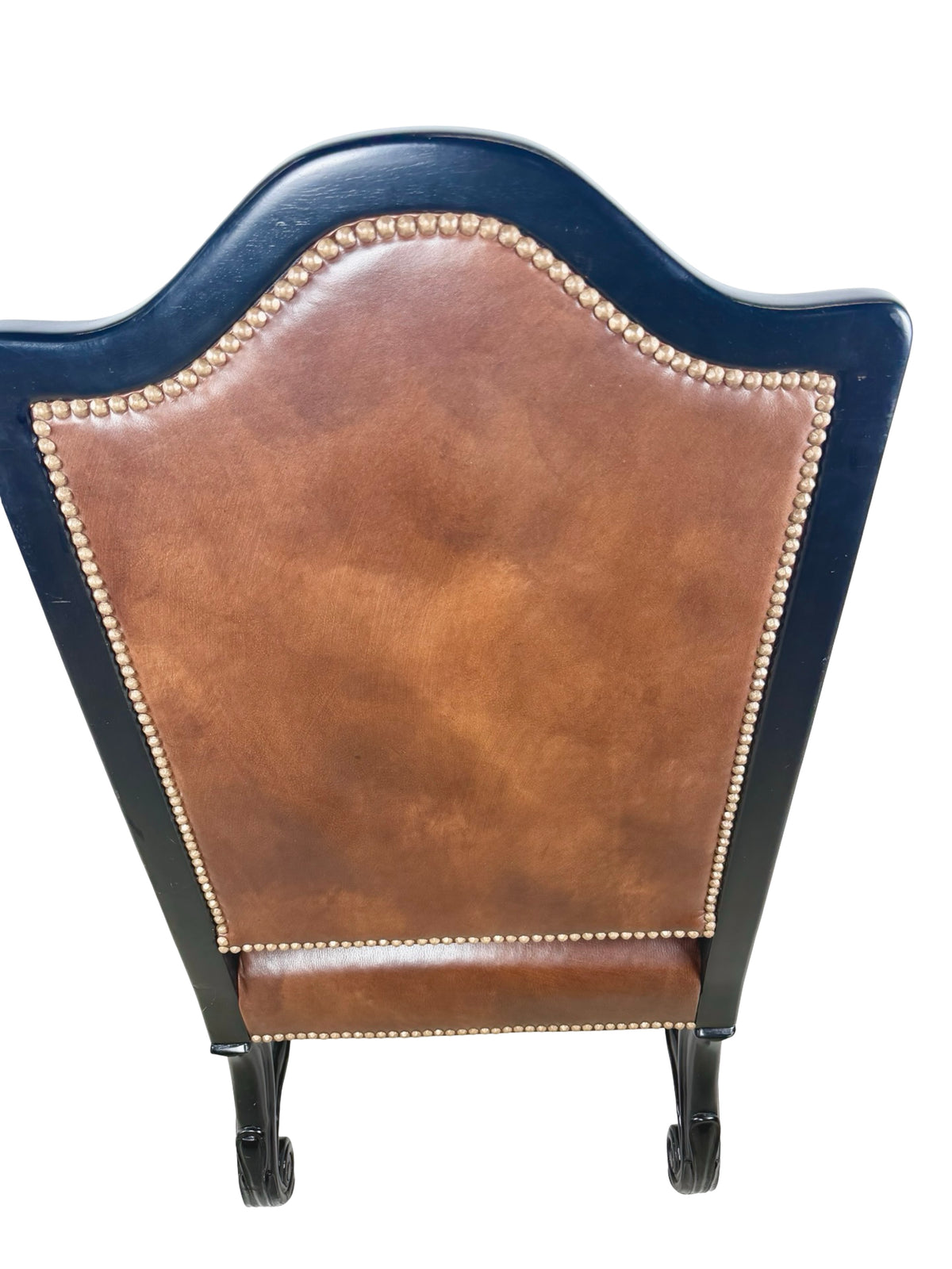 Ferguson Copeland Carved Wood & Leather Crest Armchair