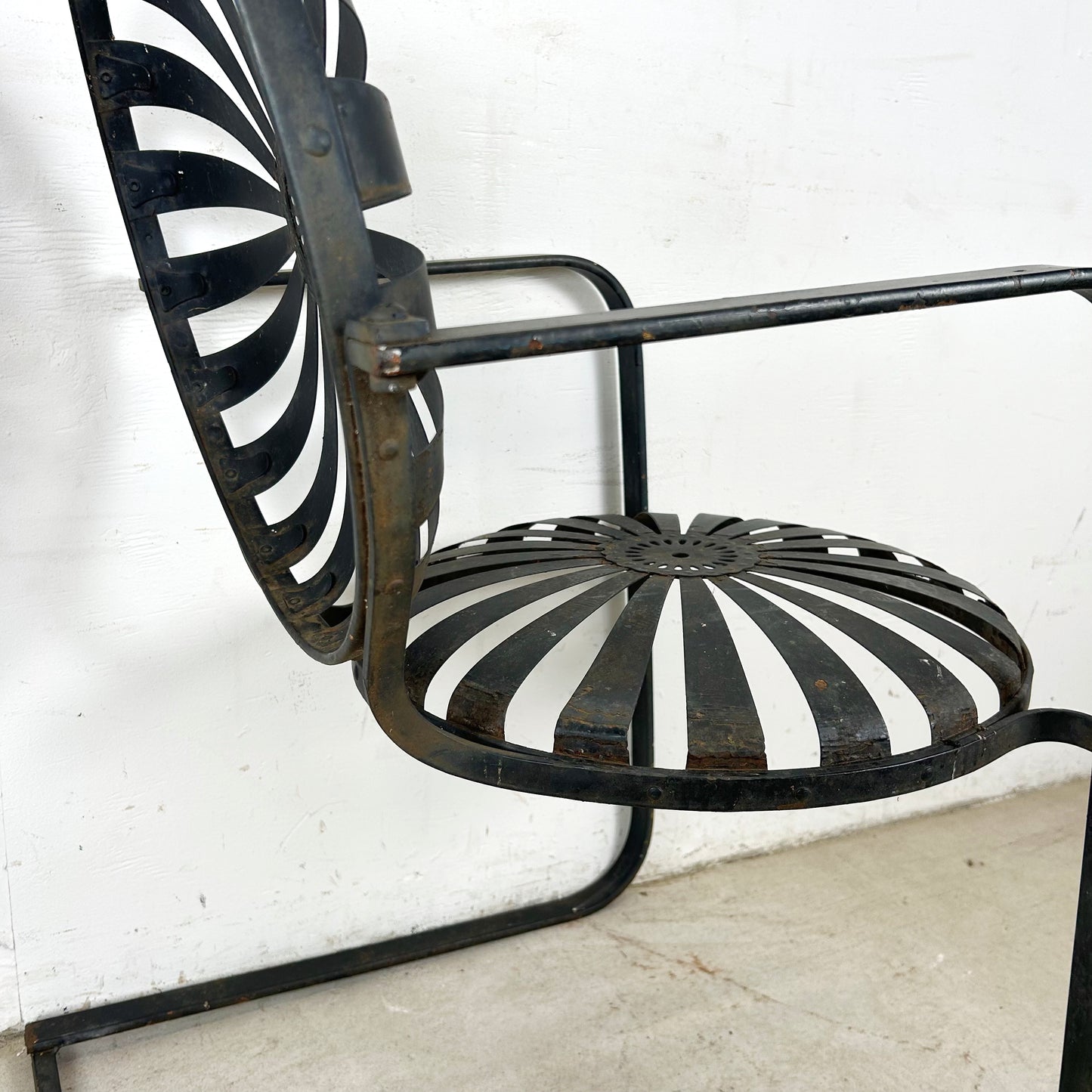 Pair of Vintage Black Cantilever Patio Chairs – French Modern Style Attributed to François Carré
