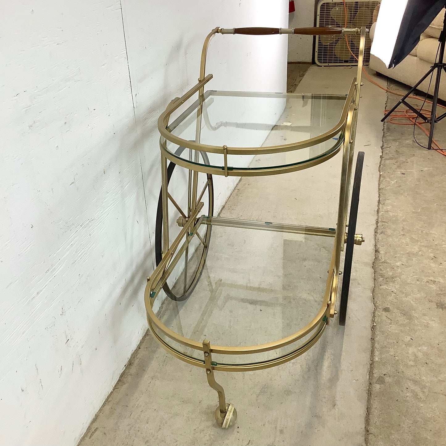 Vintage Brass and Glass Bar Cart or Tea Trolley
