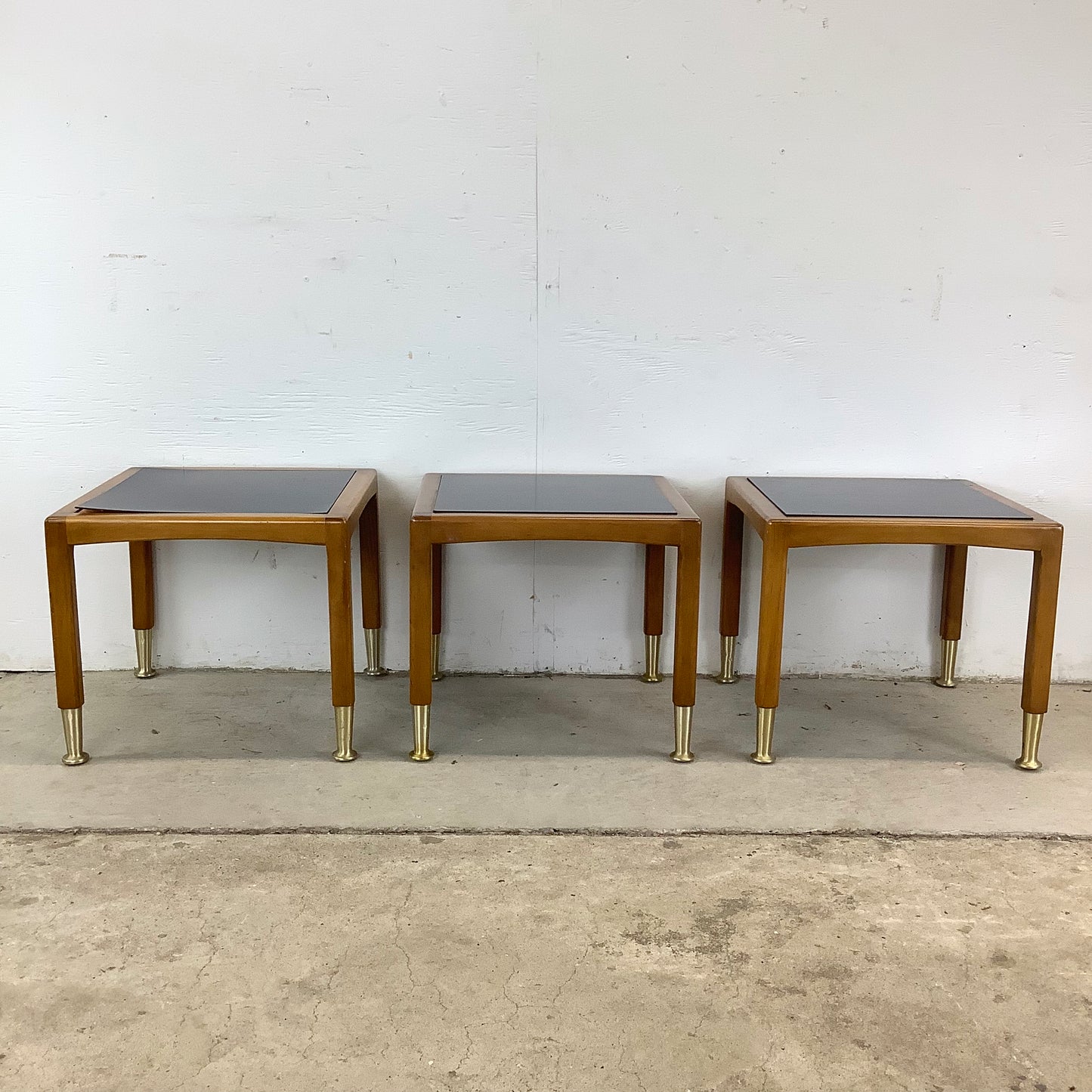 Mid-Century Modern Walnut Nesting Tables with Black Tops