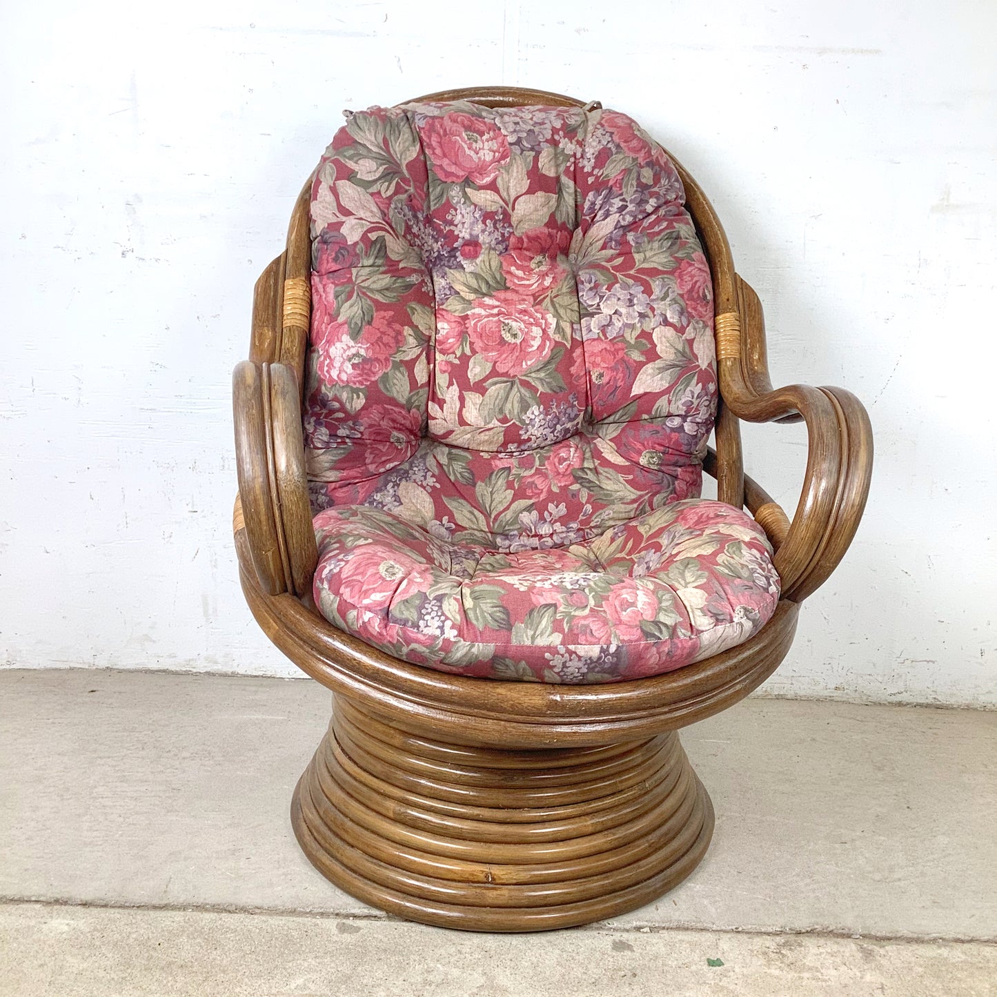 Vintage Bentwood Rattan Swivel Lounge Chair