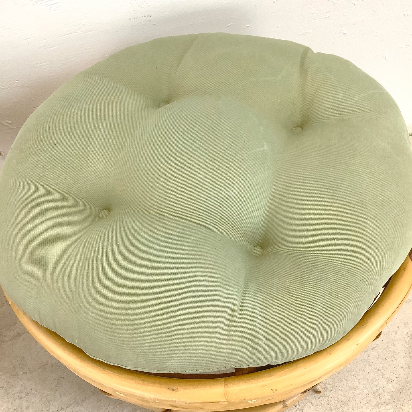 Pair Vintage Boho Rattan Footstools