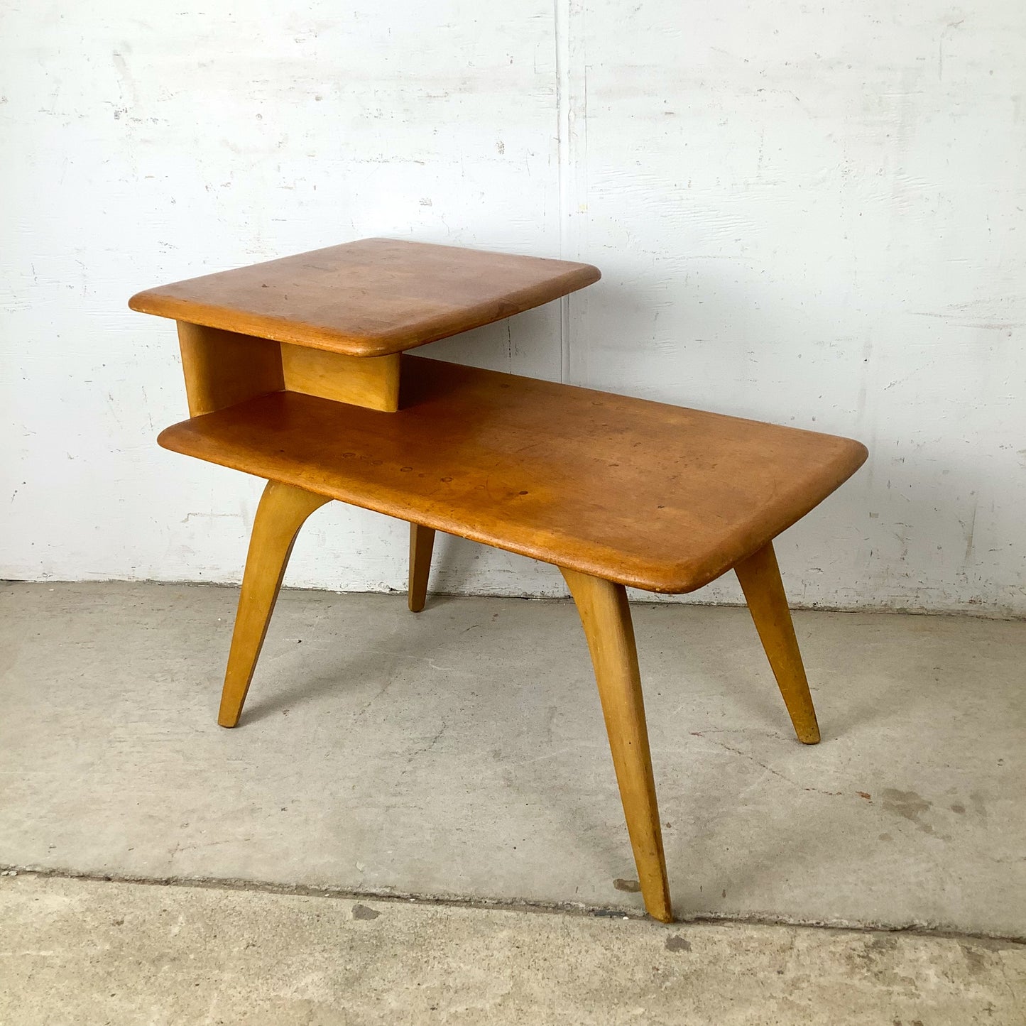 Vintage Heywood-Wakefield Birch Step End Table | Mid-Century Modern Two-Tier Side Table