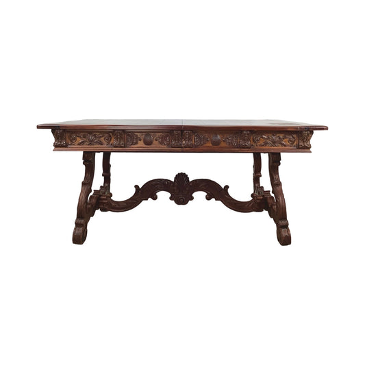 Spanish Revival Carved Extension Dining Table by Berkey & Gay