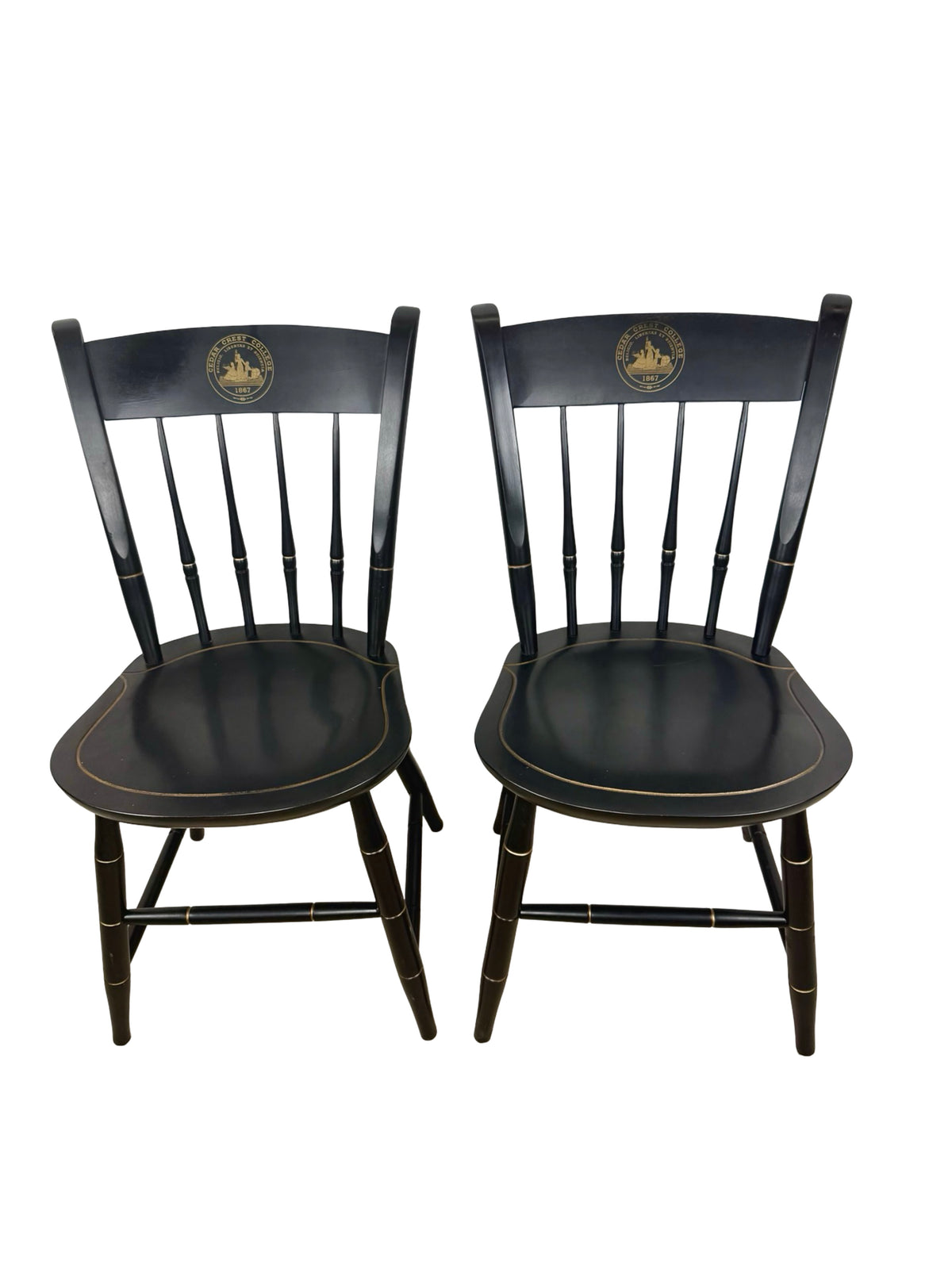 Pair of Vintage Nichols & Stone Windsor Side Chairs with Cedar Crest College Crest