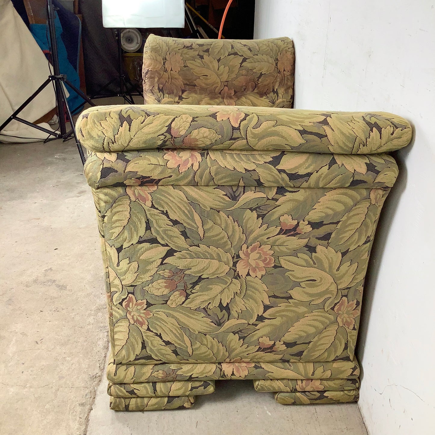 Vintage Botanical Chaise Bench With Rolled Arms