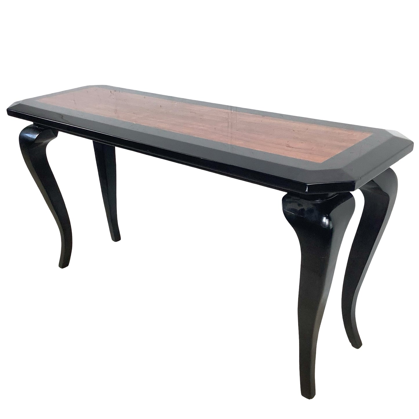 Postmodern Black Lacquer Console Table – Sculptural Legs