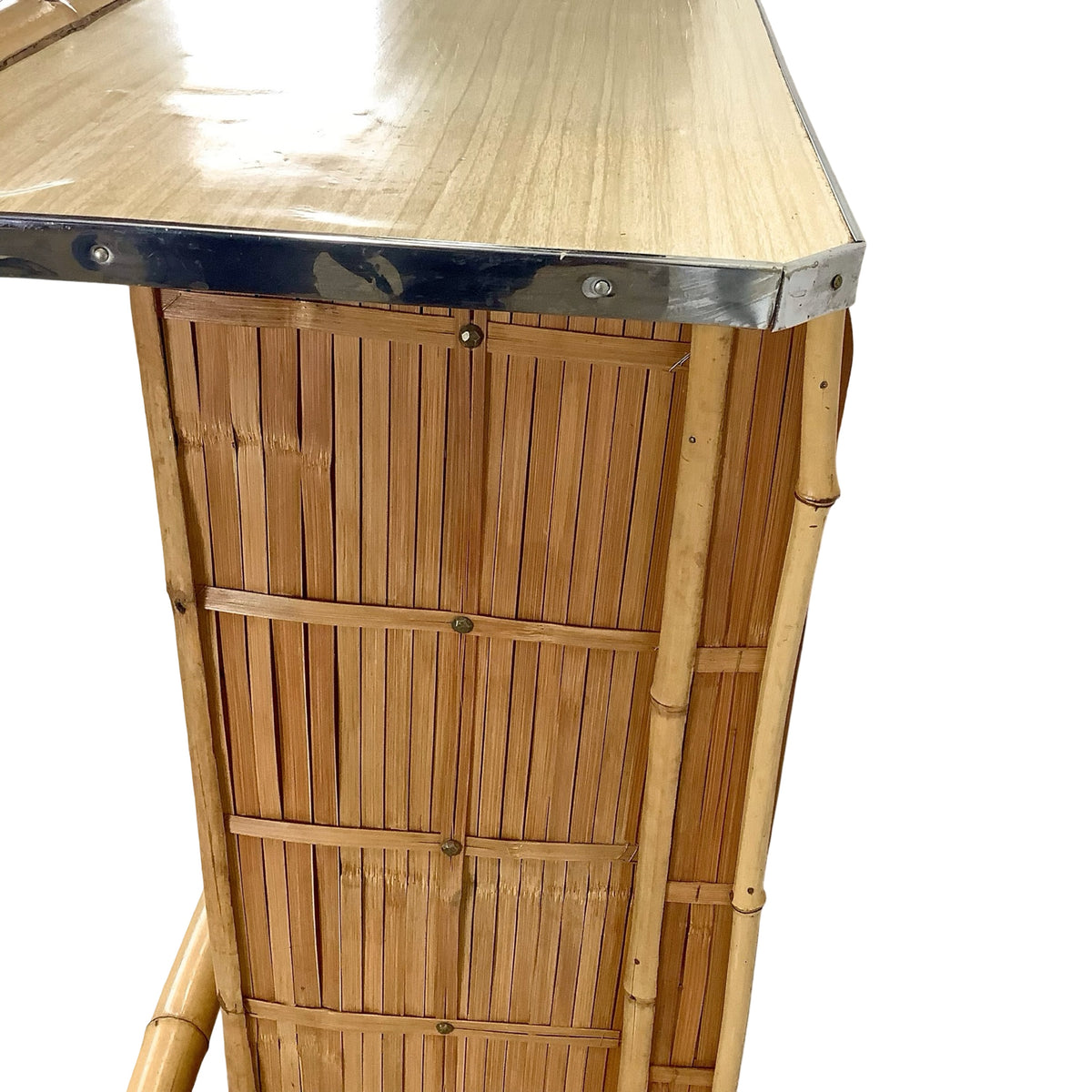 Vintage Bamboo &amp; Woven Rattan Freestanding Cocktail Bar