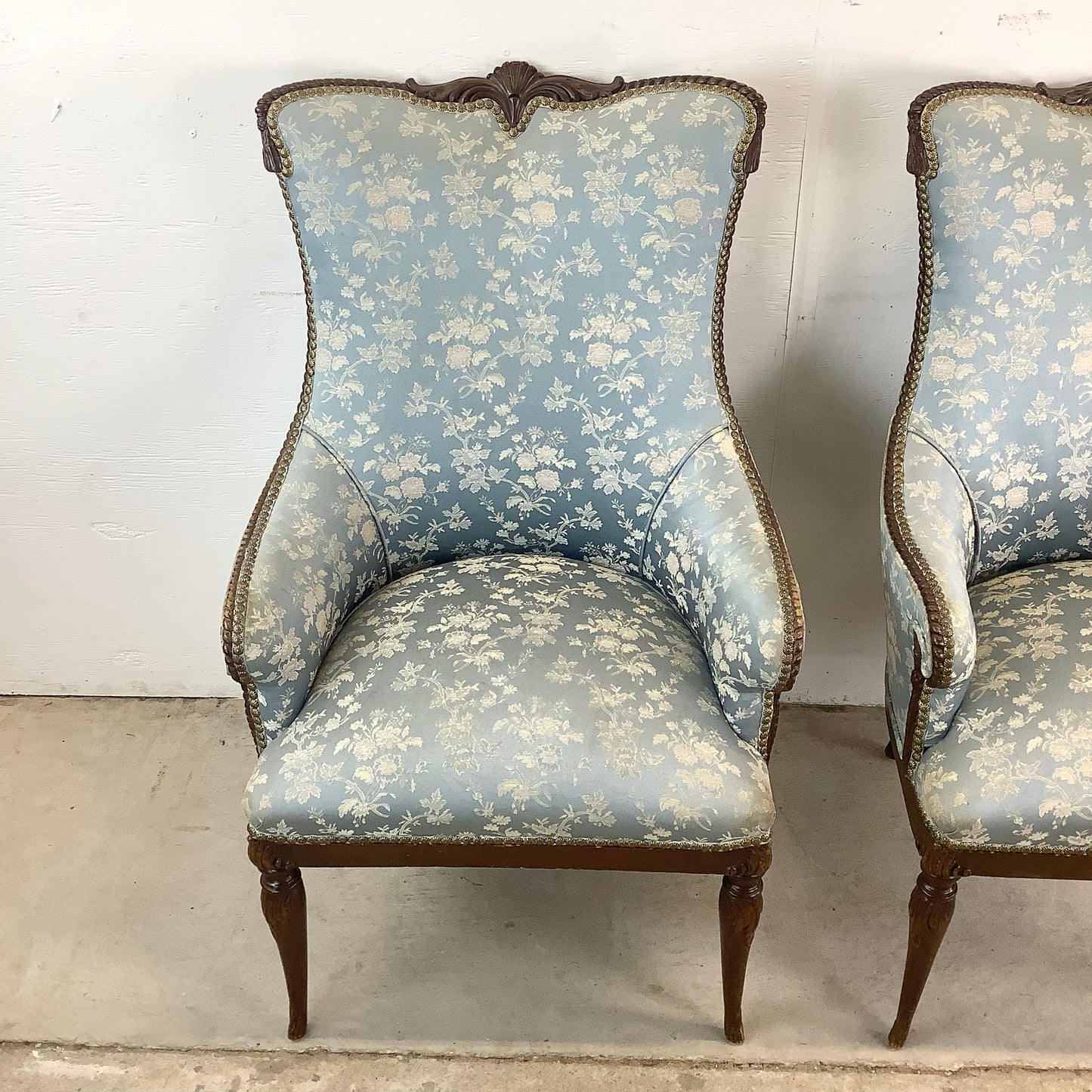 Pair Antique Pale Blue Armchairs, Louis XVI