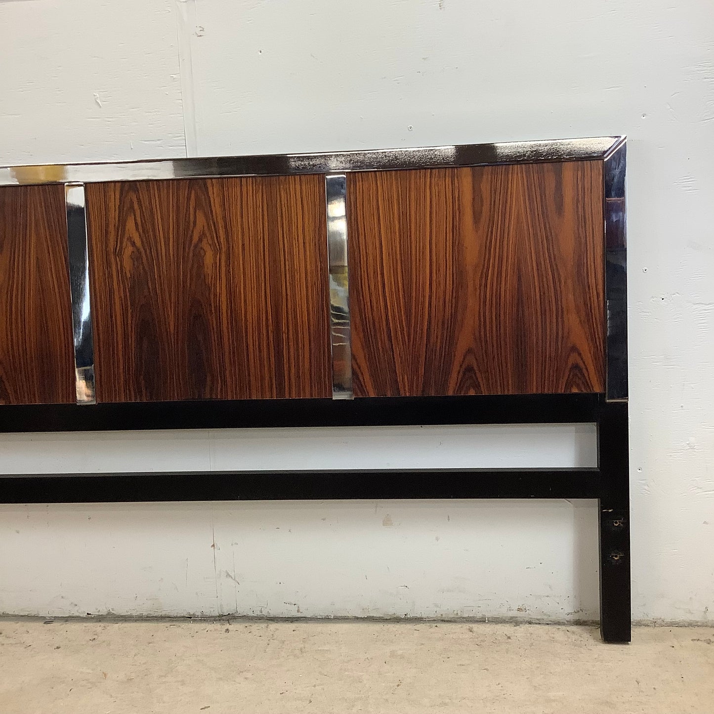 Vintage Modern Rosewood & Chrome Headboard- Queen