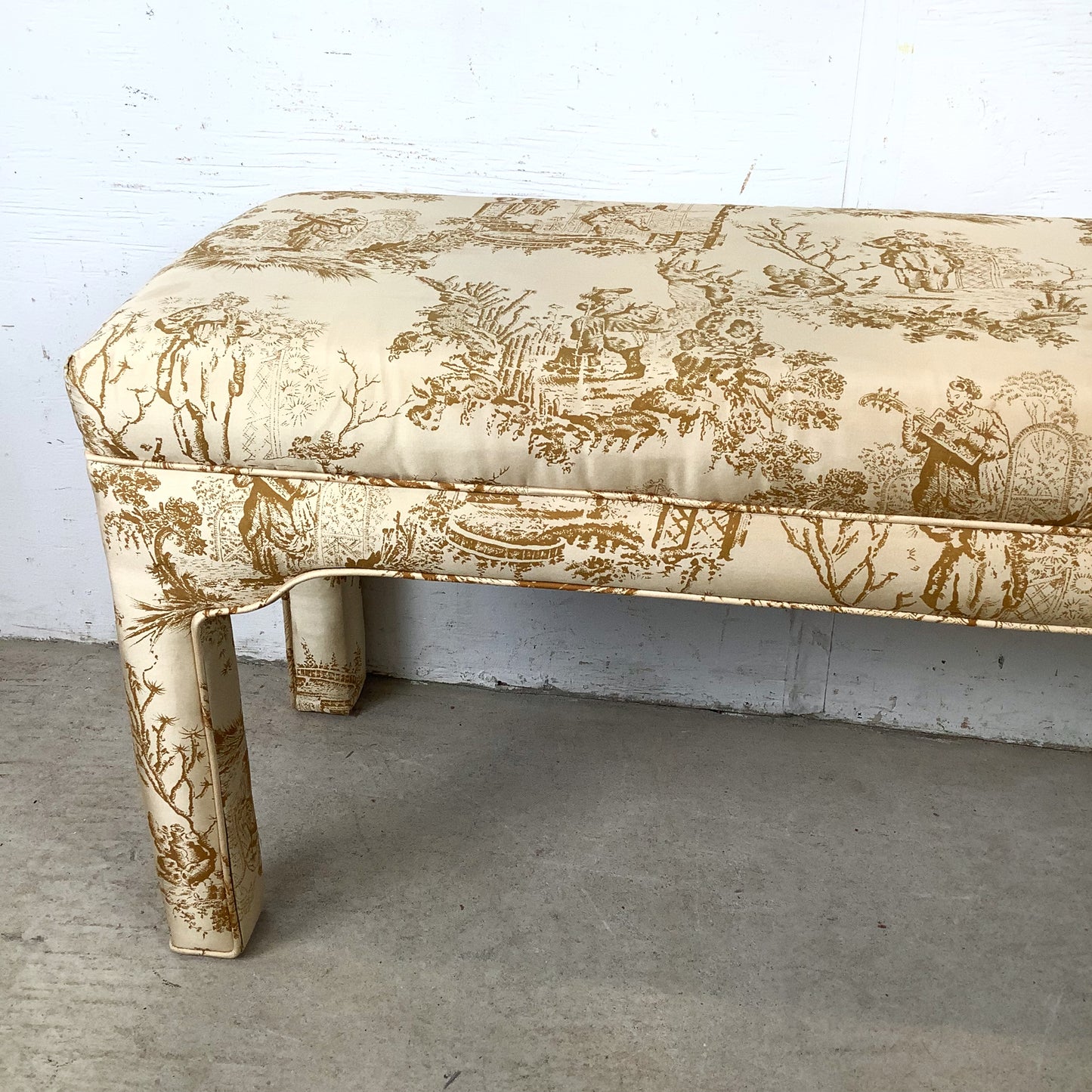 Louis XVI Style Upholstered Foot-of-Bed Bench with French Toile