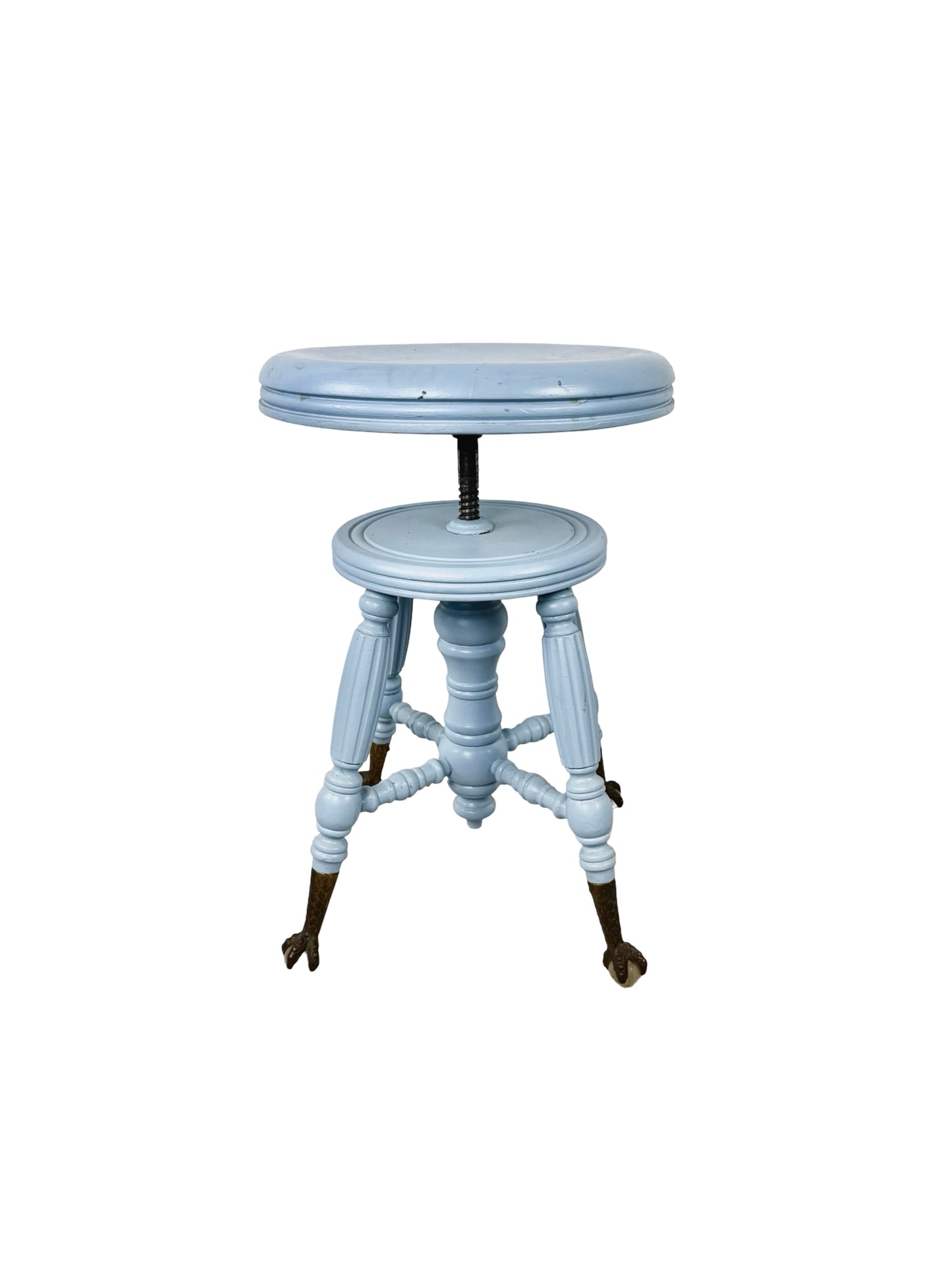 Victorian Adjustable Piano Stool — Painted Blue with Claw black & Glass Ball Feet