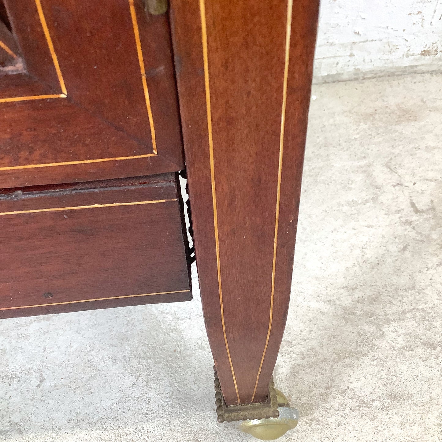 Edwardian Revival Mahogany Diamond Lattice Glazed Bookcase | Satinwood Inlay | Brass Casters