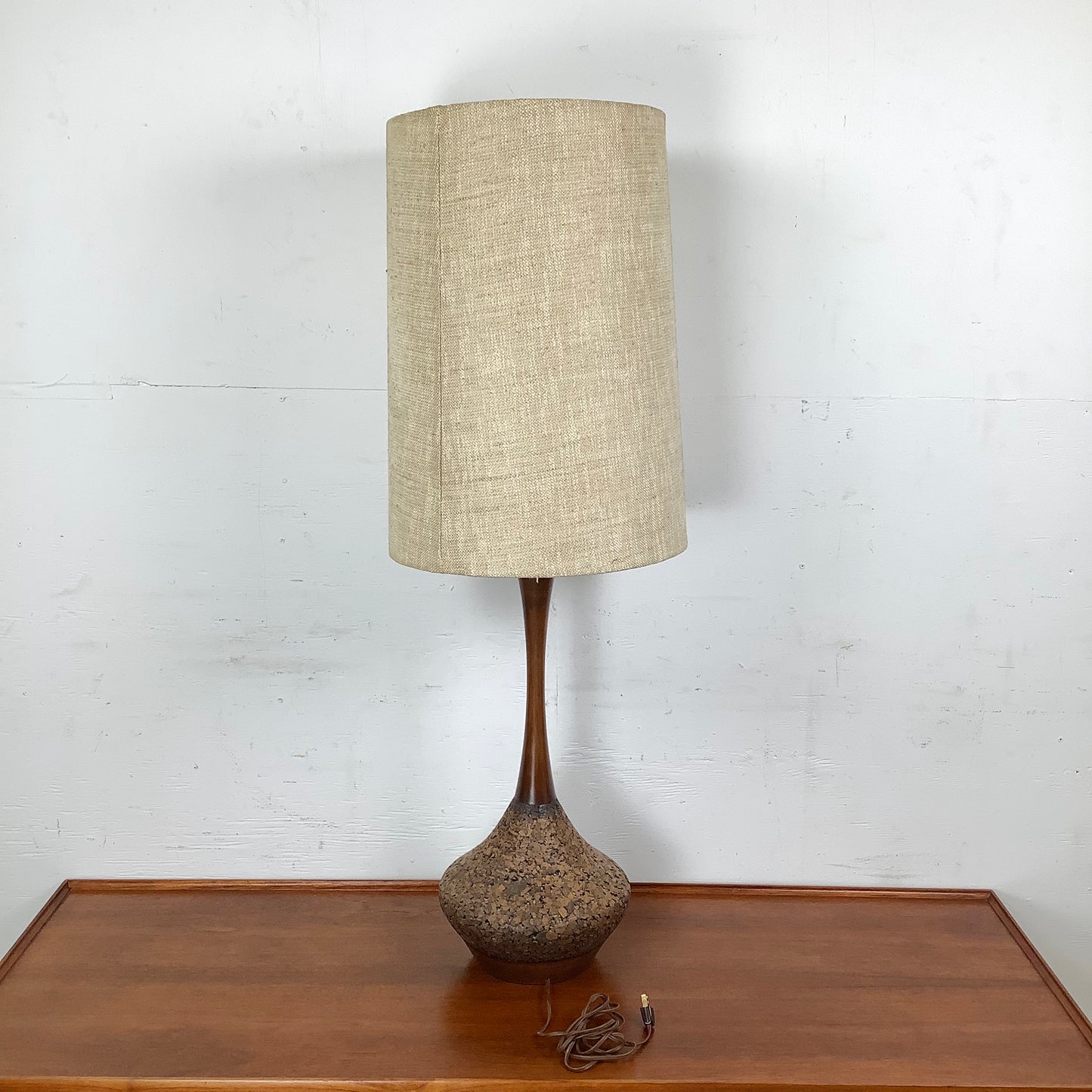 Vintage Cork and Wood Sculptural Table Lamp