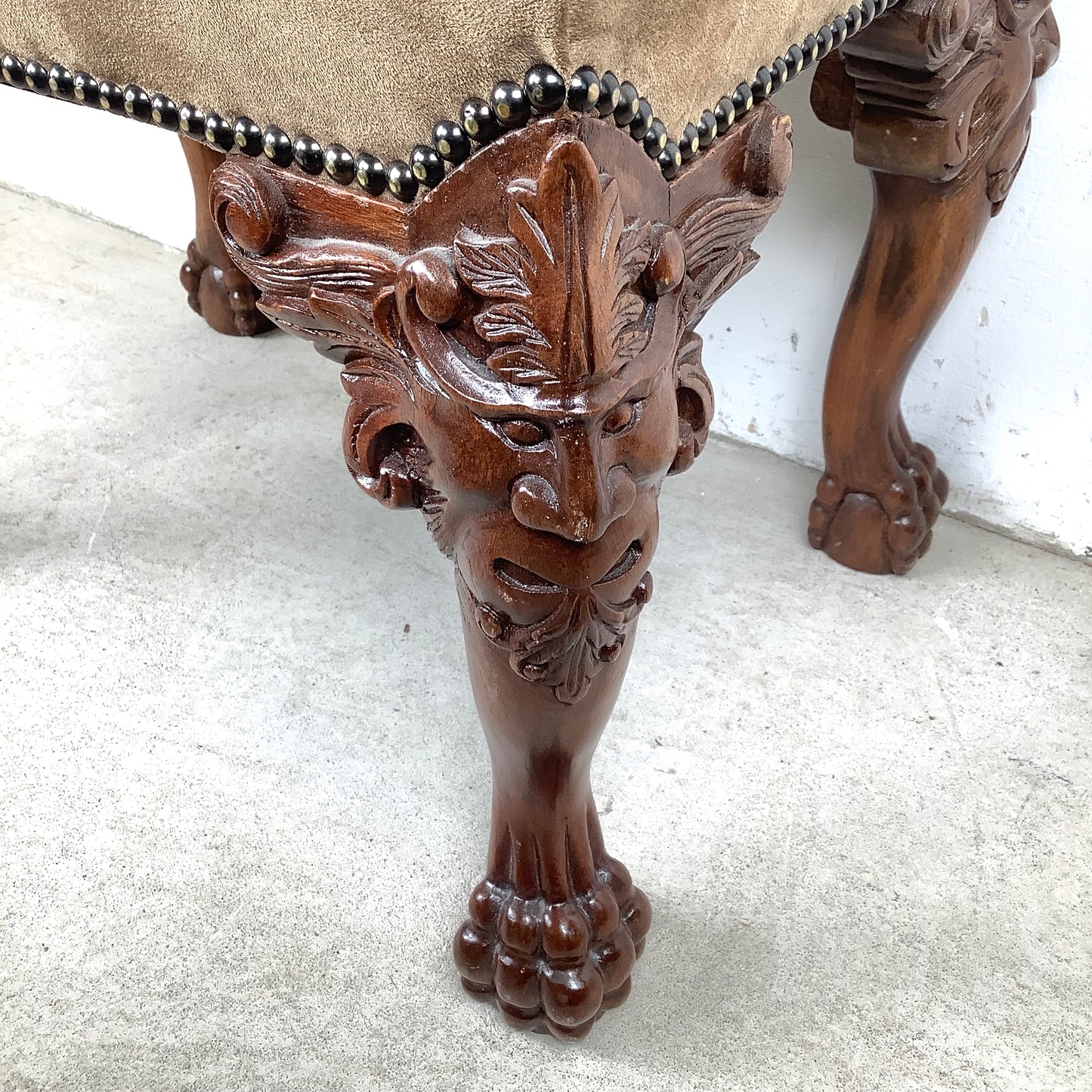 Gothic Revival Carved Grotesque Footstool
