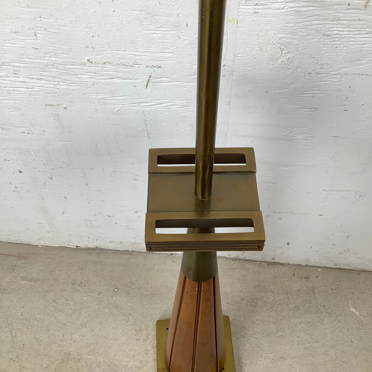Vintage Mid Century Modern Walnut and Brass Table Lamp with Large Drum Shade