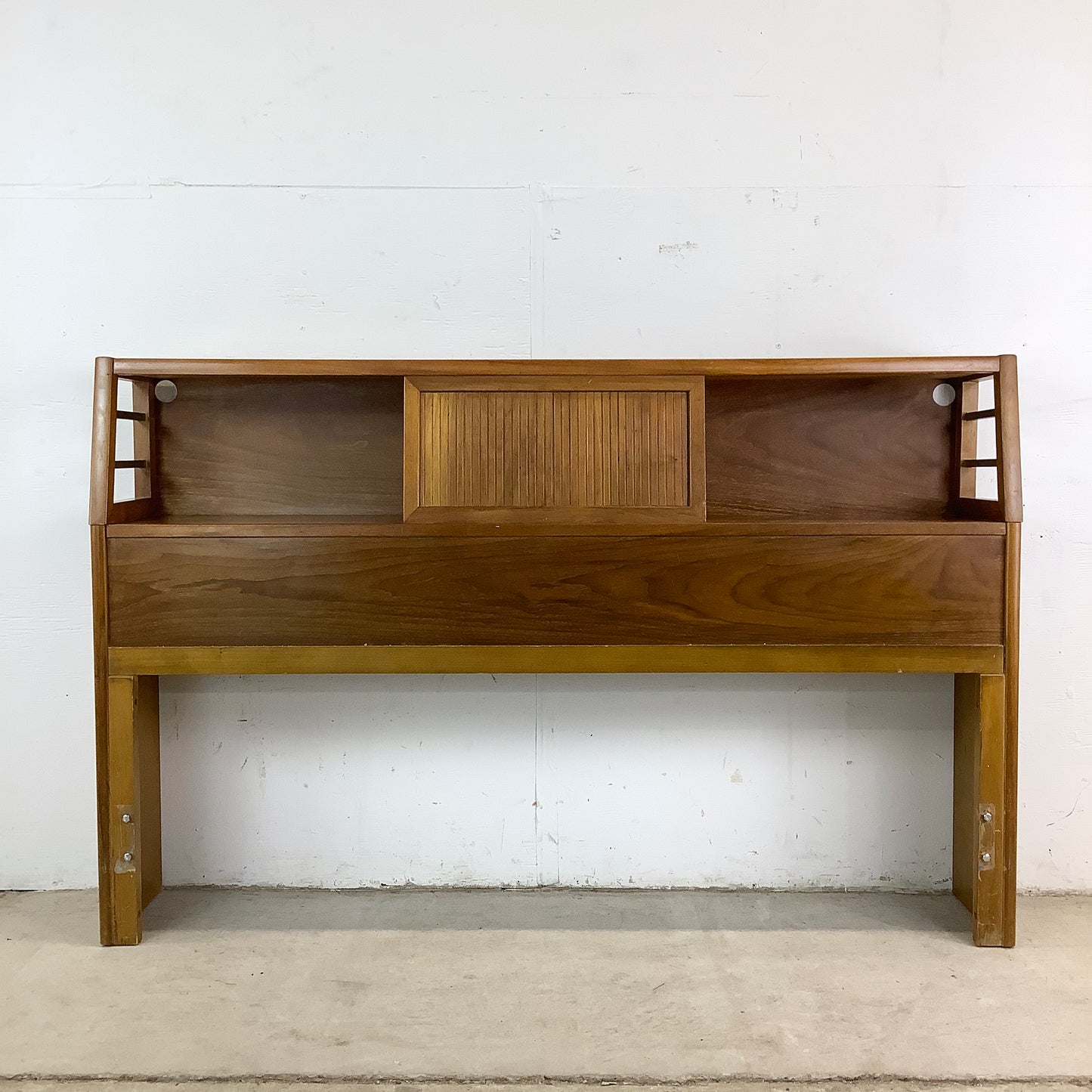 Full Size Mid-Century Walnut Storage Headboard