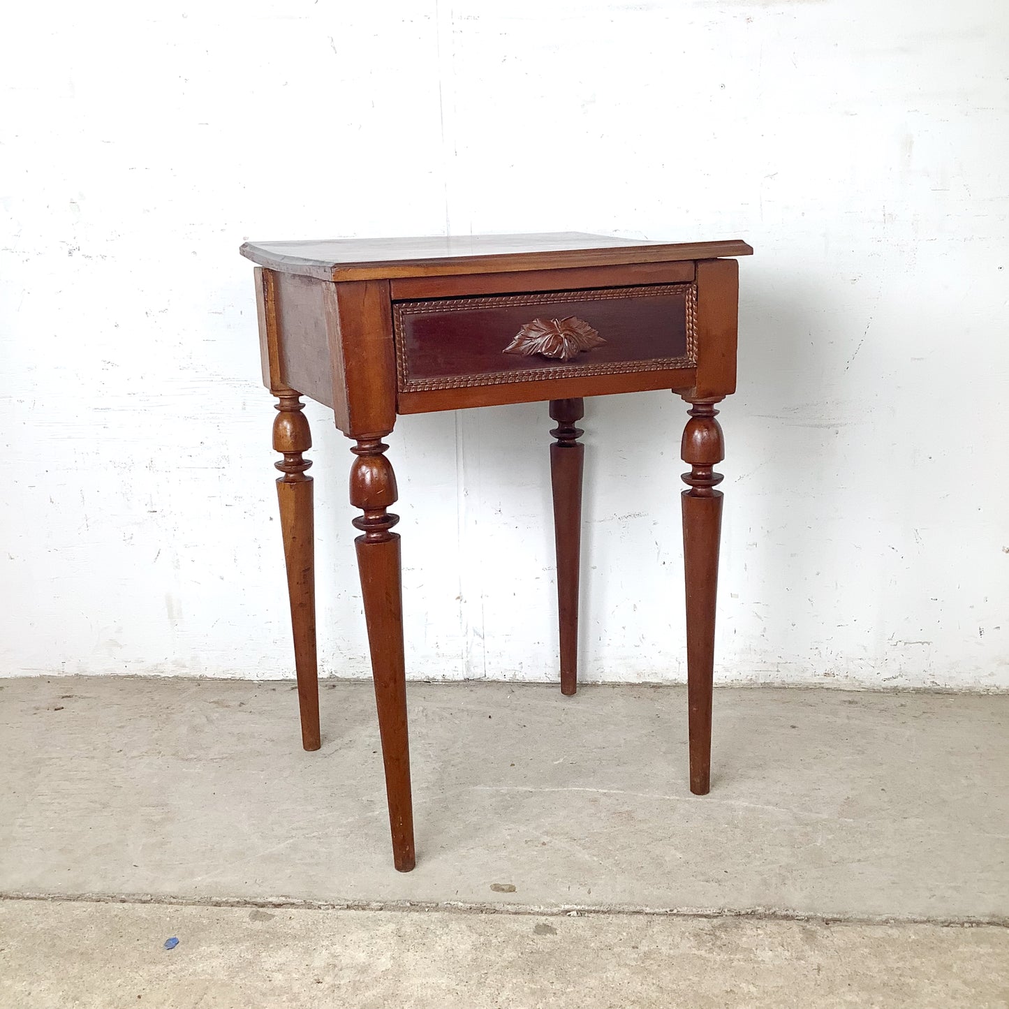 19th Century French Provincial Hand-Carved Walnut Side Table
