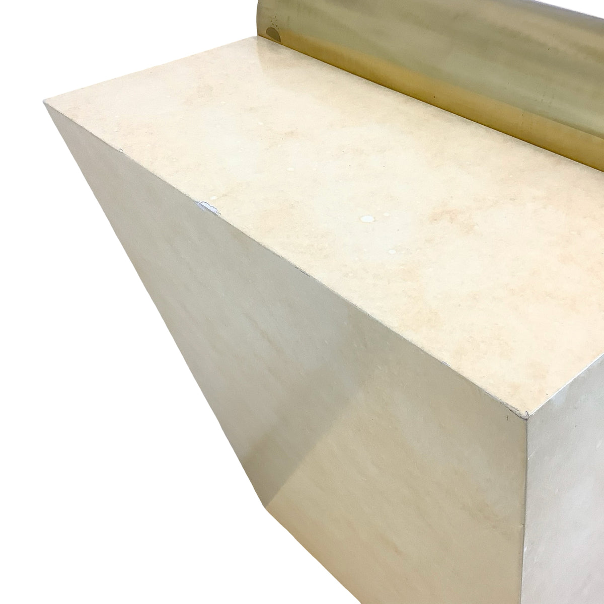 Vintage Modern Parchment-Style Console Table with Glass Top and Brass Accents