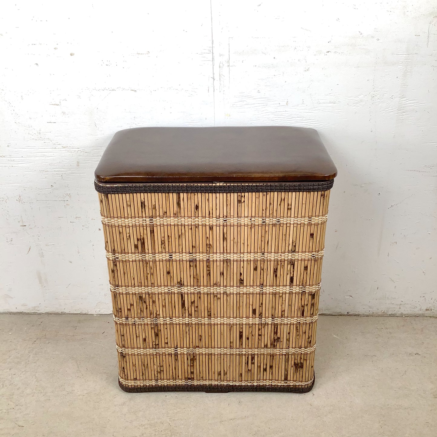 Vintage Bohemian Laundry Basket with Natural Cane Wrap