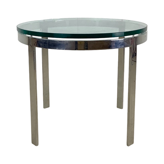 Vintage Circular Glass Top End Table with Polished Chrome Base