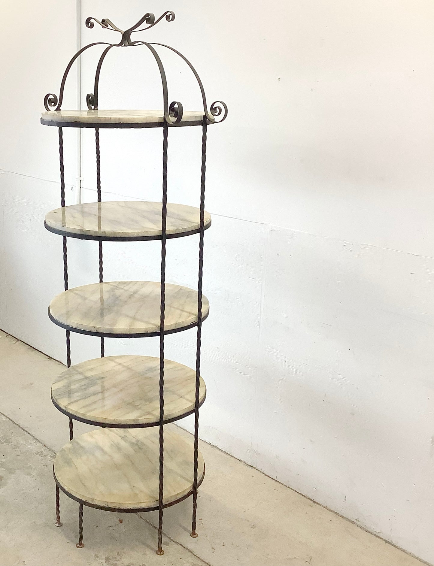 Vintage Round Etagere in Iron and Marble