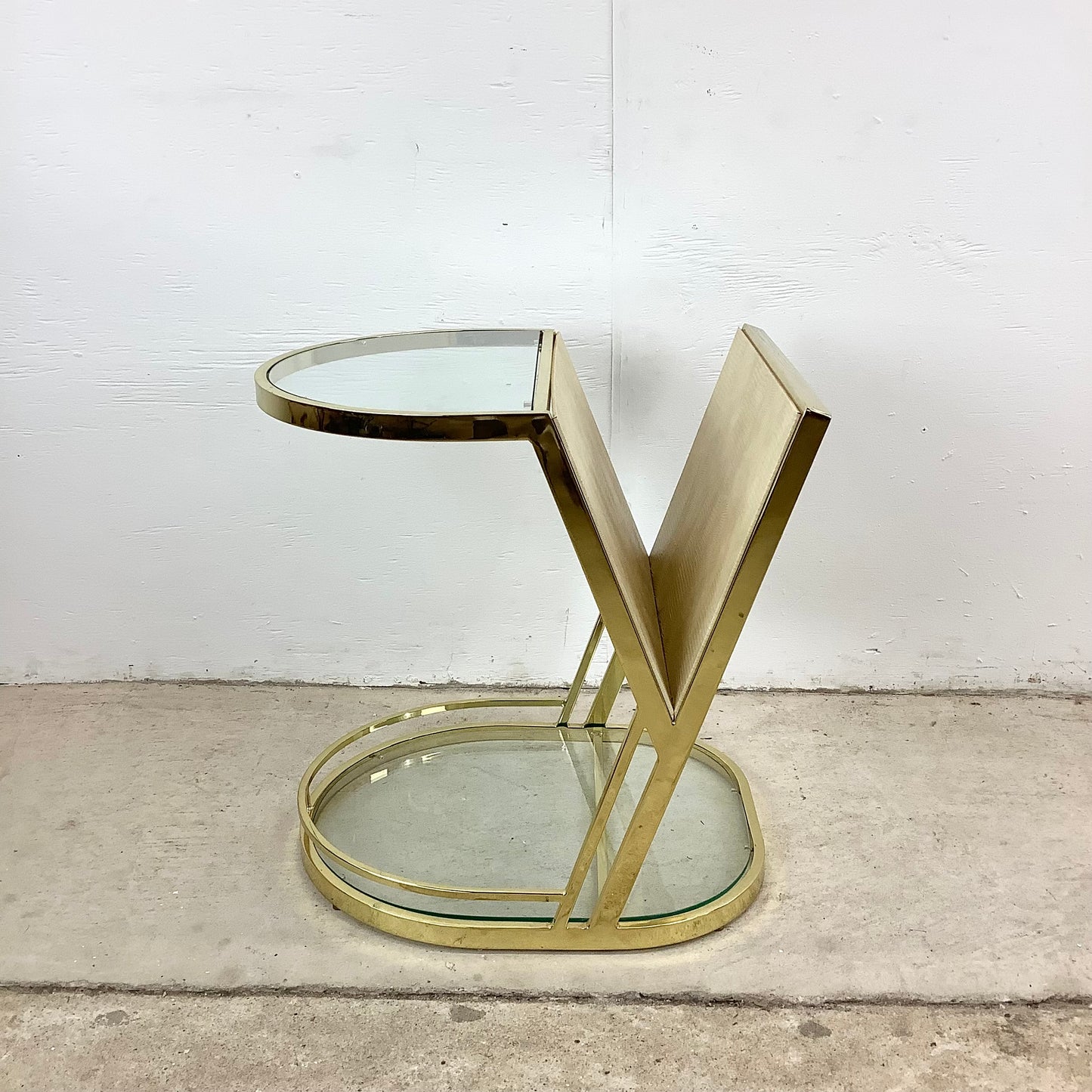 Vintage Hollywood Regency Brass & Glass Magazine Rack Side Table