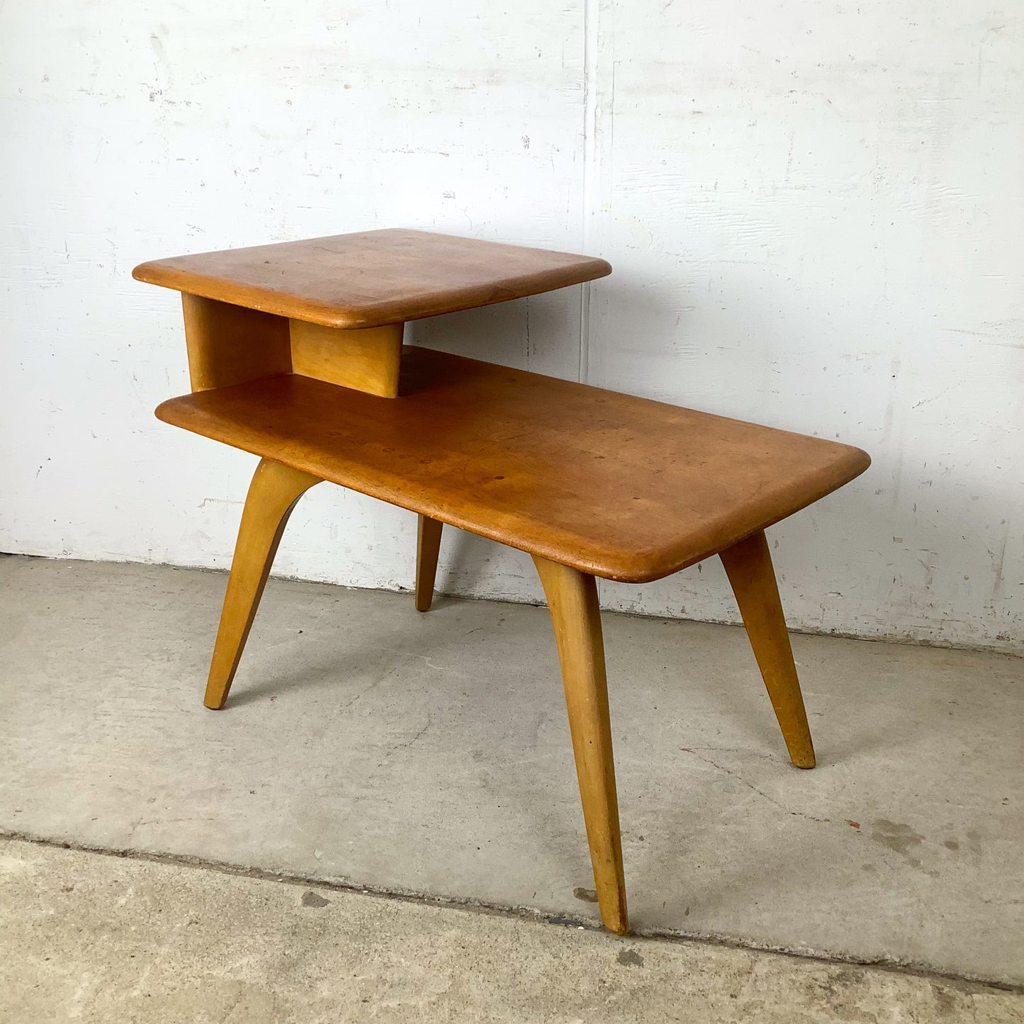 Vintage Heywood-Wakefield Birch Step End Table | Mid-Century Modern Two-Tier Side Table
