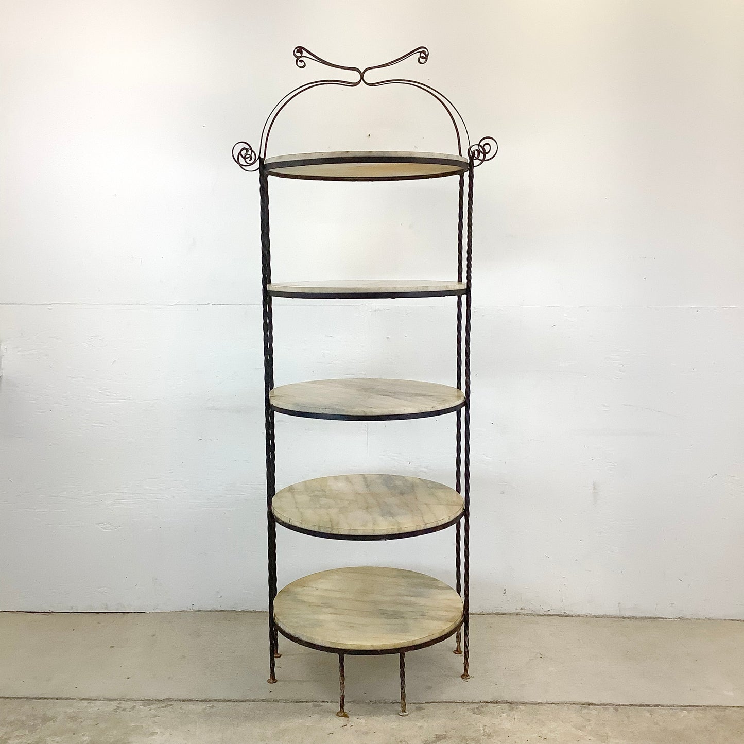 Vintage Round Etagere in Iron and Marble