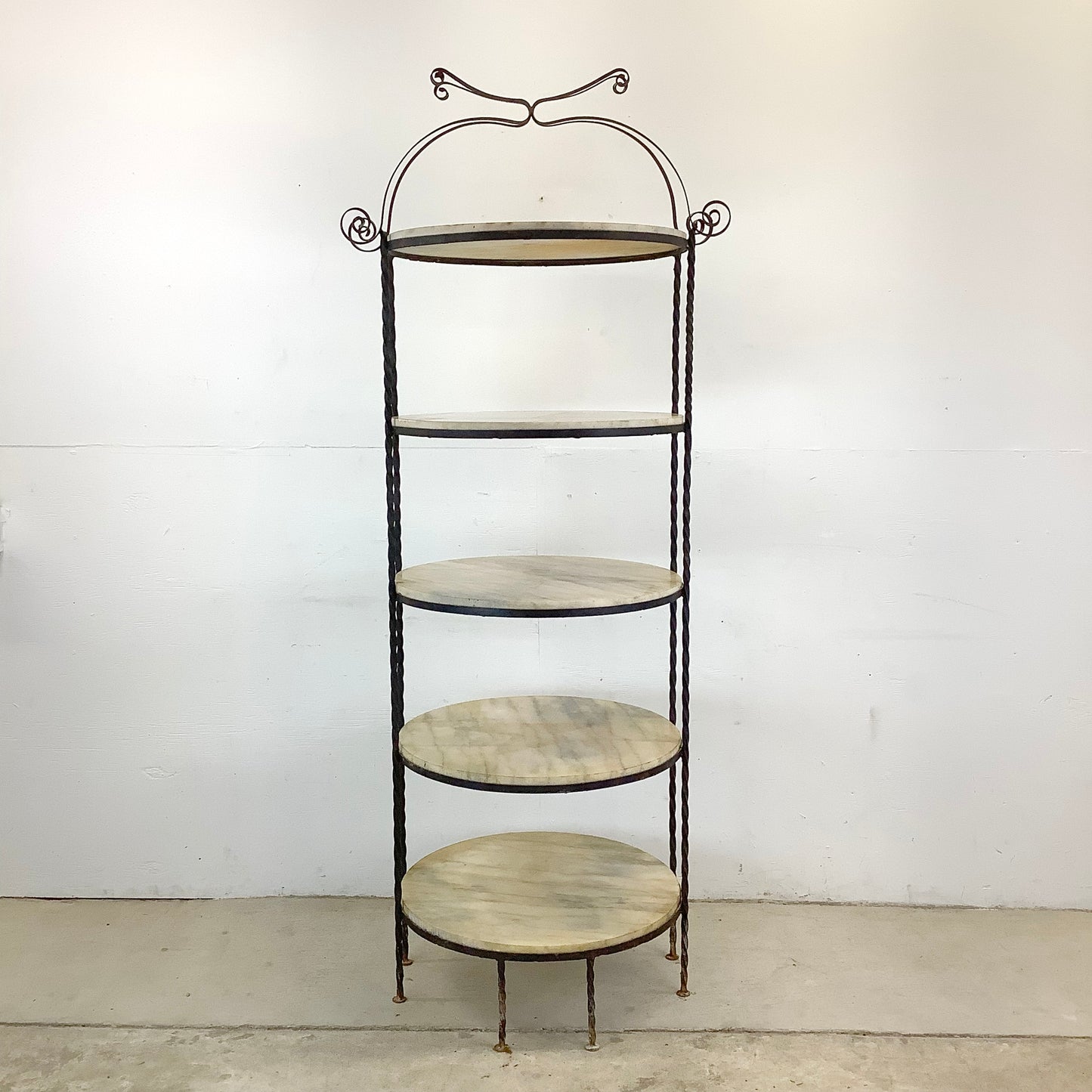 Vintage Round Etagere in Iron and Marble