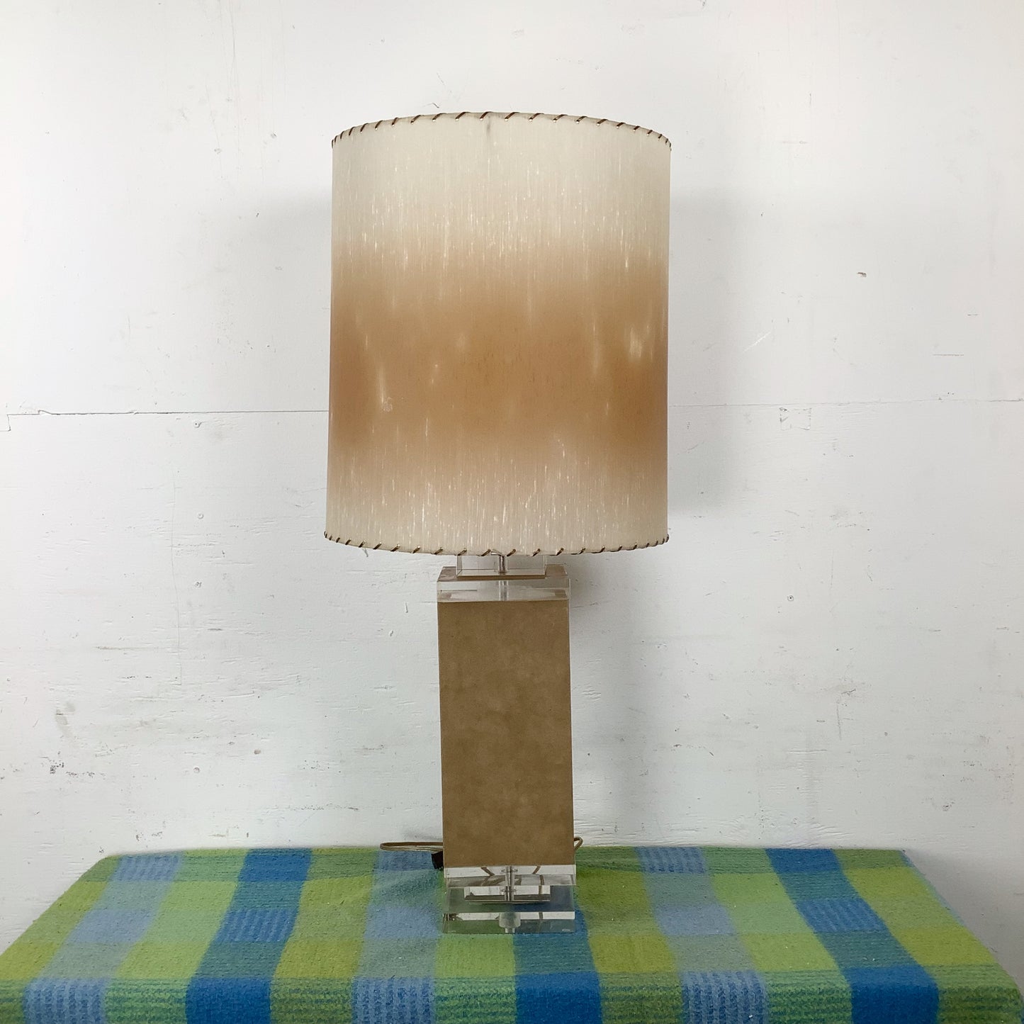 Vintage Architectural Table Lamp with Wrapped Column and Clear Lucite Base
