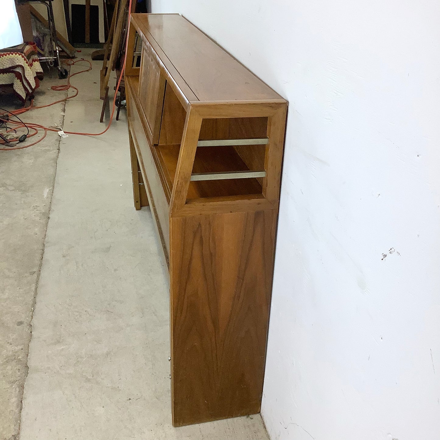 Full Size Mid-Century Walnut Storage Headboard