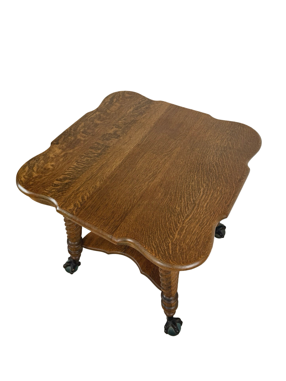 Early 20th Century Tiger Oak Barley Twist Table with Ball & Claw Feet