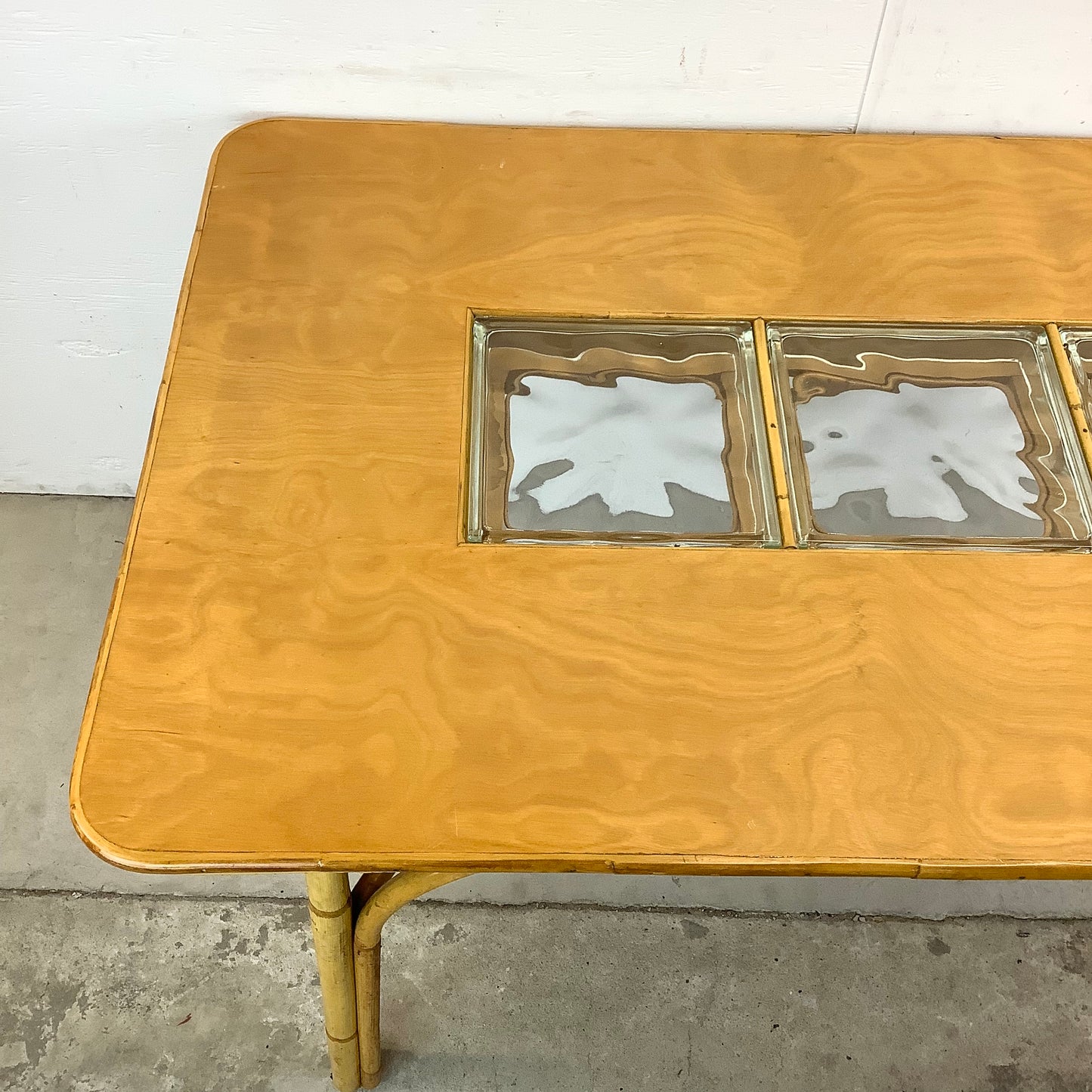 Vintage Bamboo Dining Table With Glass Inserts
