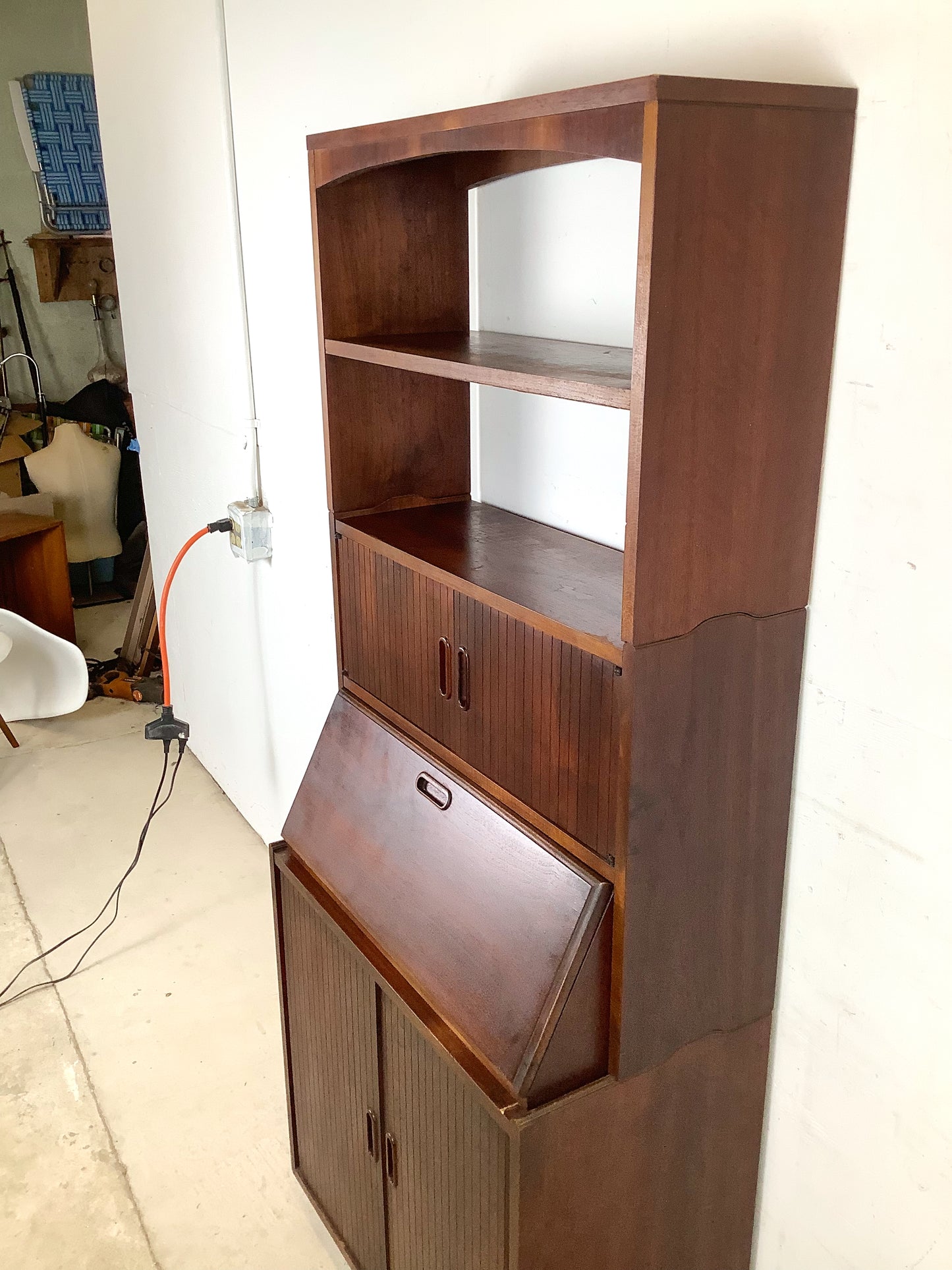 Vintage Mid-Century Modern Walnut Secretary Bookcase | Drop-Front Desk | c. 1960s