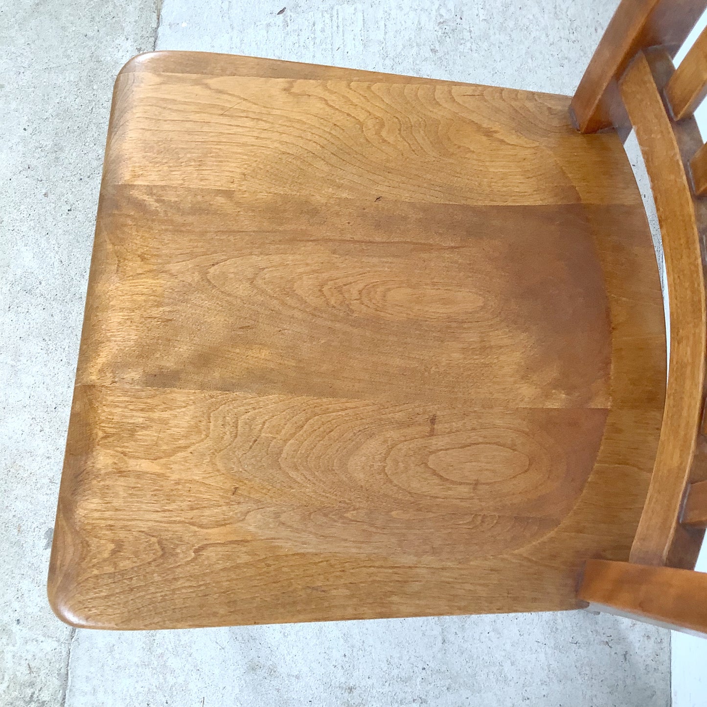 Vintage American Schoolhouse Chair — Solid Wood Slat Back, Saddle Seat