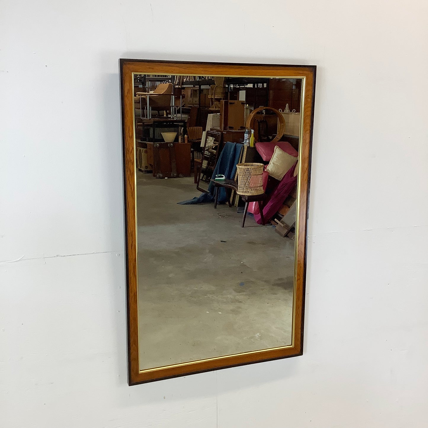 Drexel Heritage Attributed Burl Wood and Brass Wall Mirror