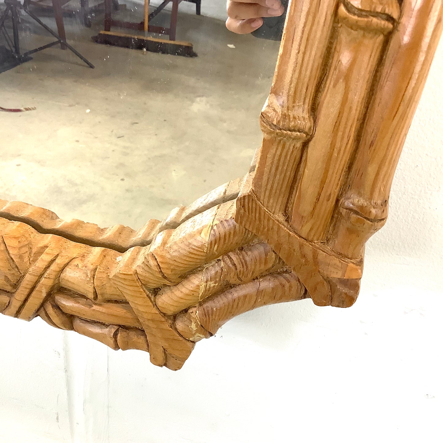 Natural Wood Faux Bamboo Mirror – 1970s Bohemian Coastal Design