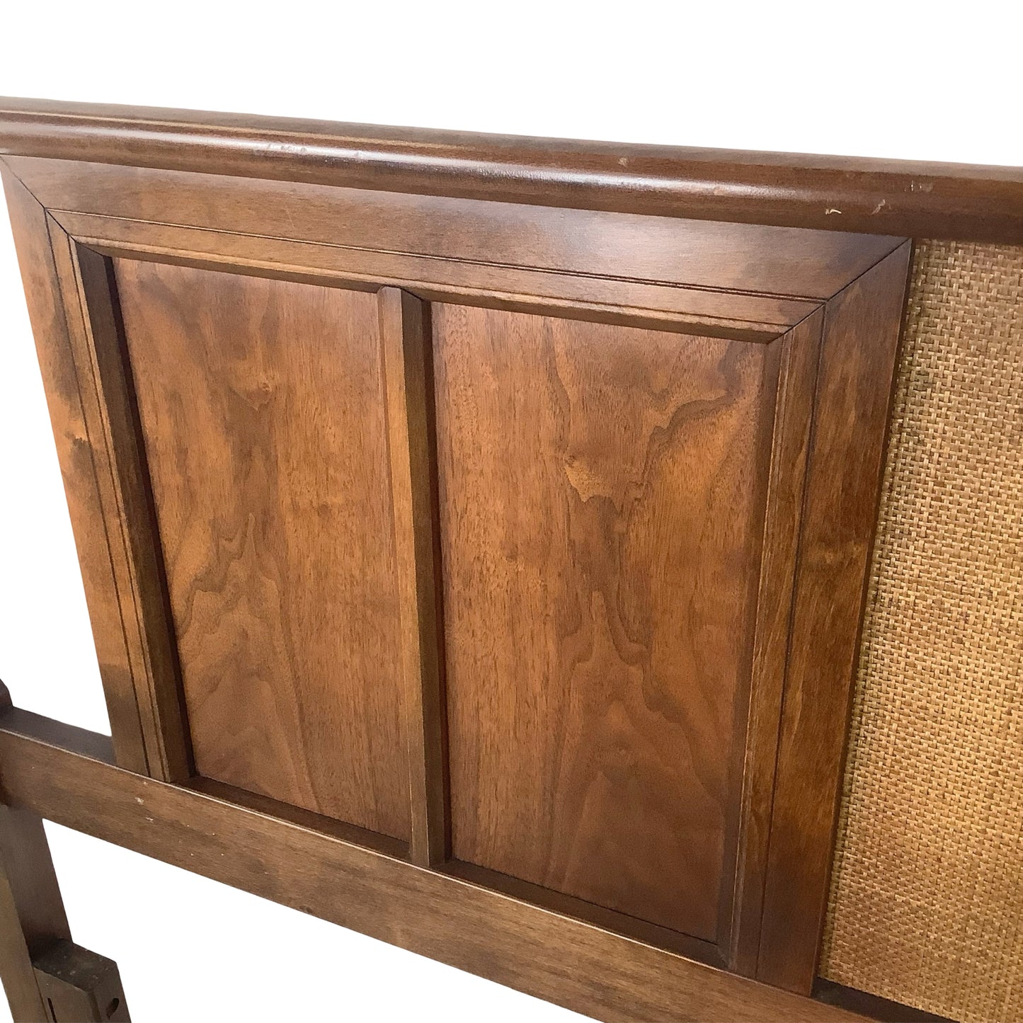 Mid-Century Modern Walnut Headboard | Vintage Full/Queen | Woven Panel Design