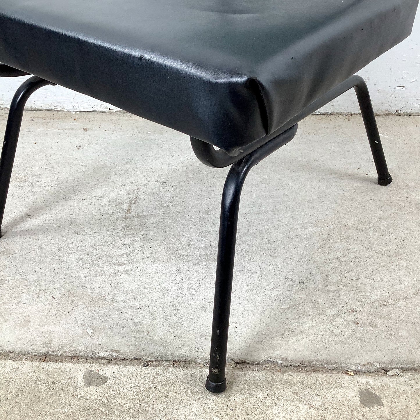 Vintage Mid-Century Modern Iron Rod Side Chair | Forest Green Tweed Back | Black Vinyl Seat | Paul McCobb / Arbuck Manner | c. 1950s