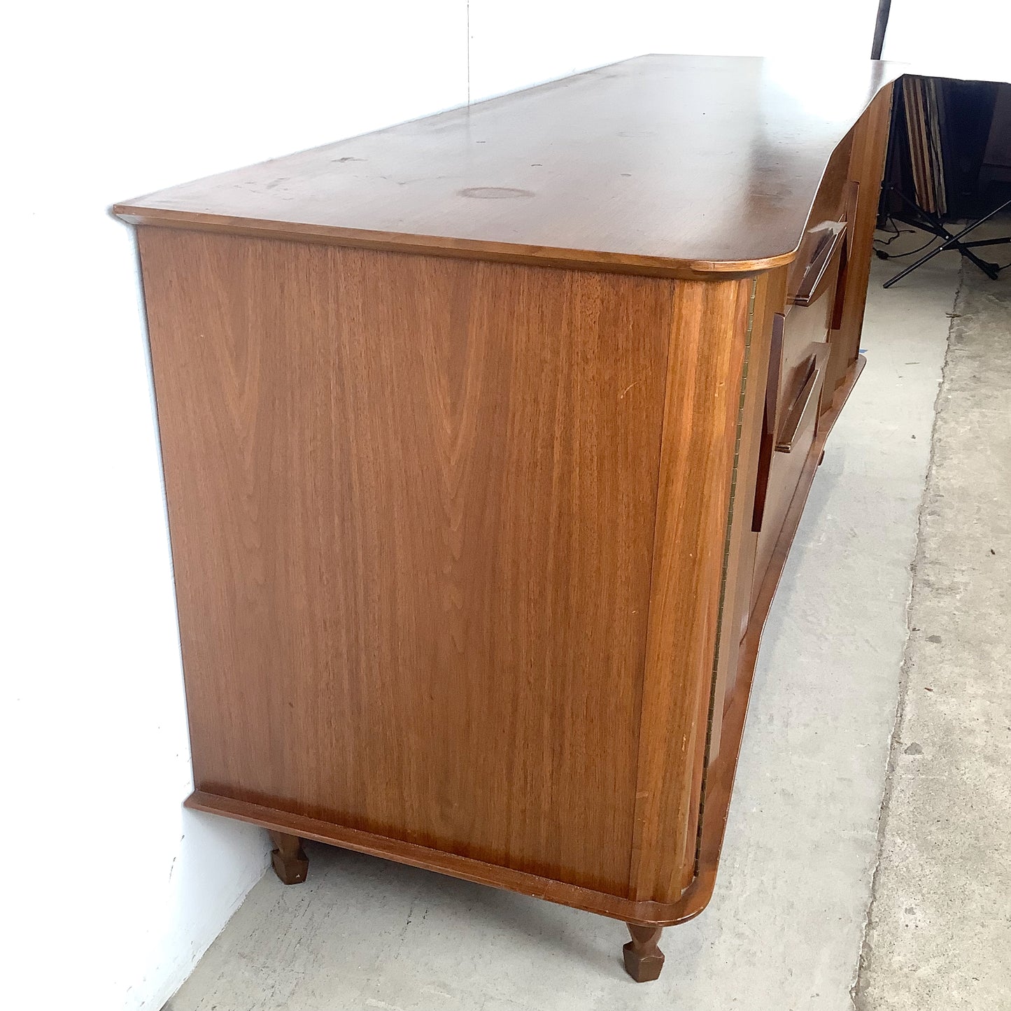 Mid-Century Modern Walnut Dresser and Mirror Set
