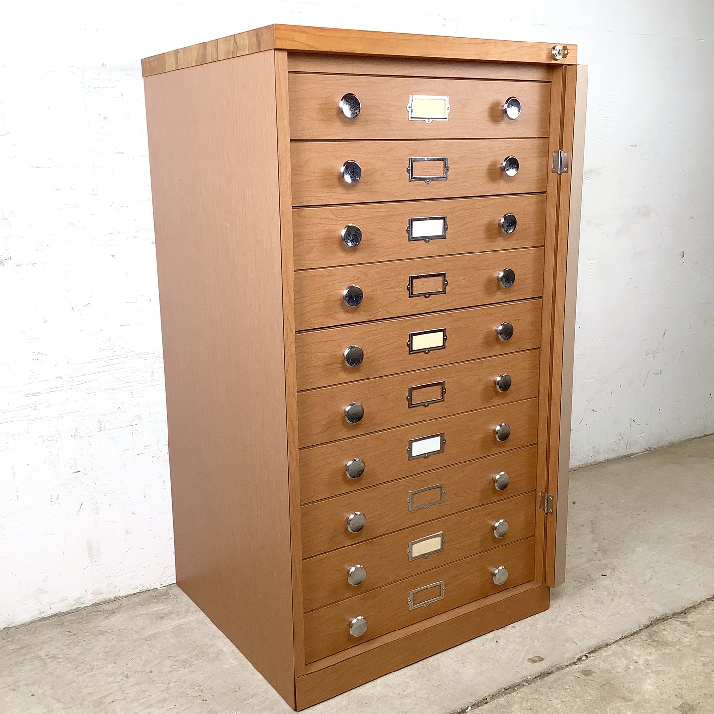 Ten-Drawer Museum Specimen Cabinet | Butcher Block Top | Felt-Lined Drawers