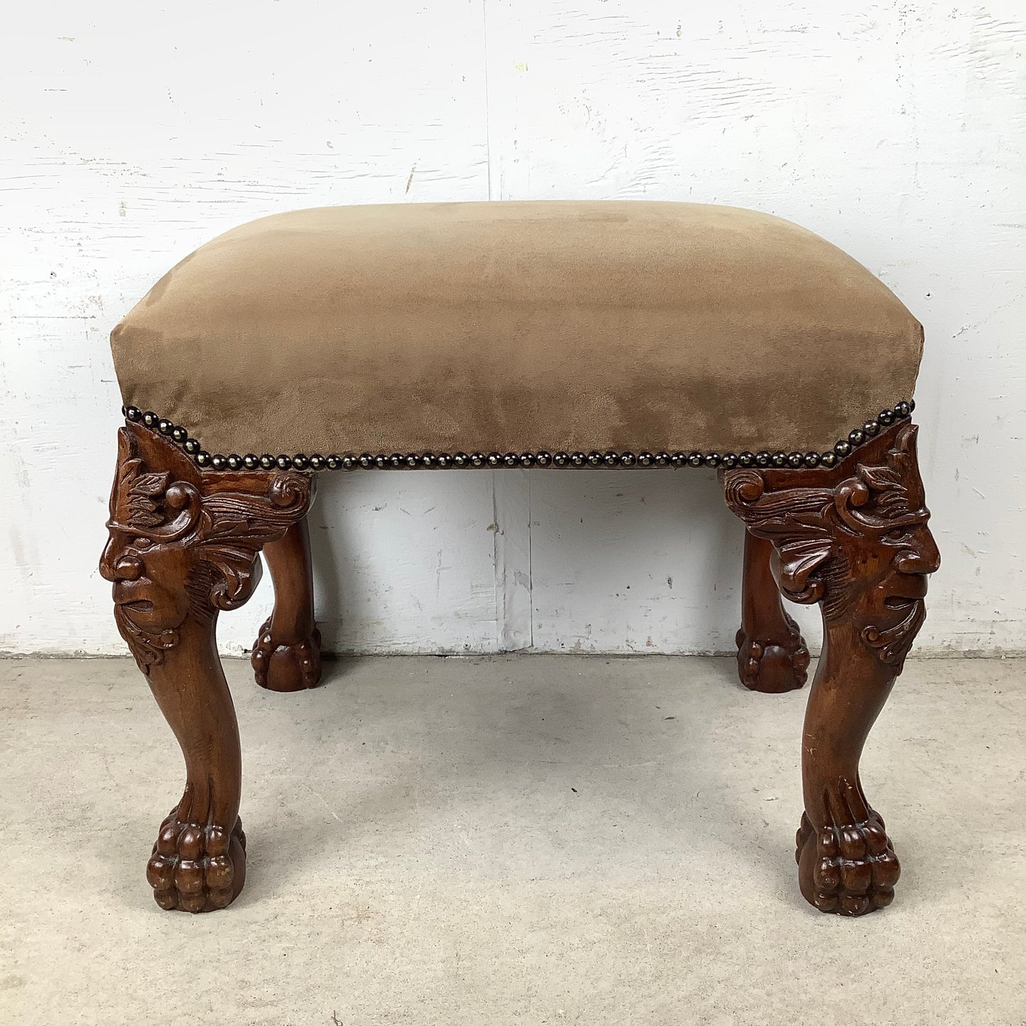 Gothic Revival Carved Grotesque Footstool