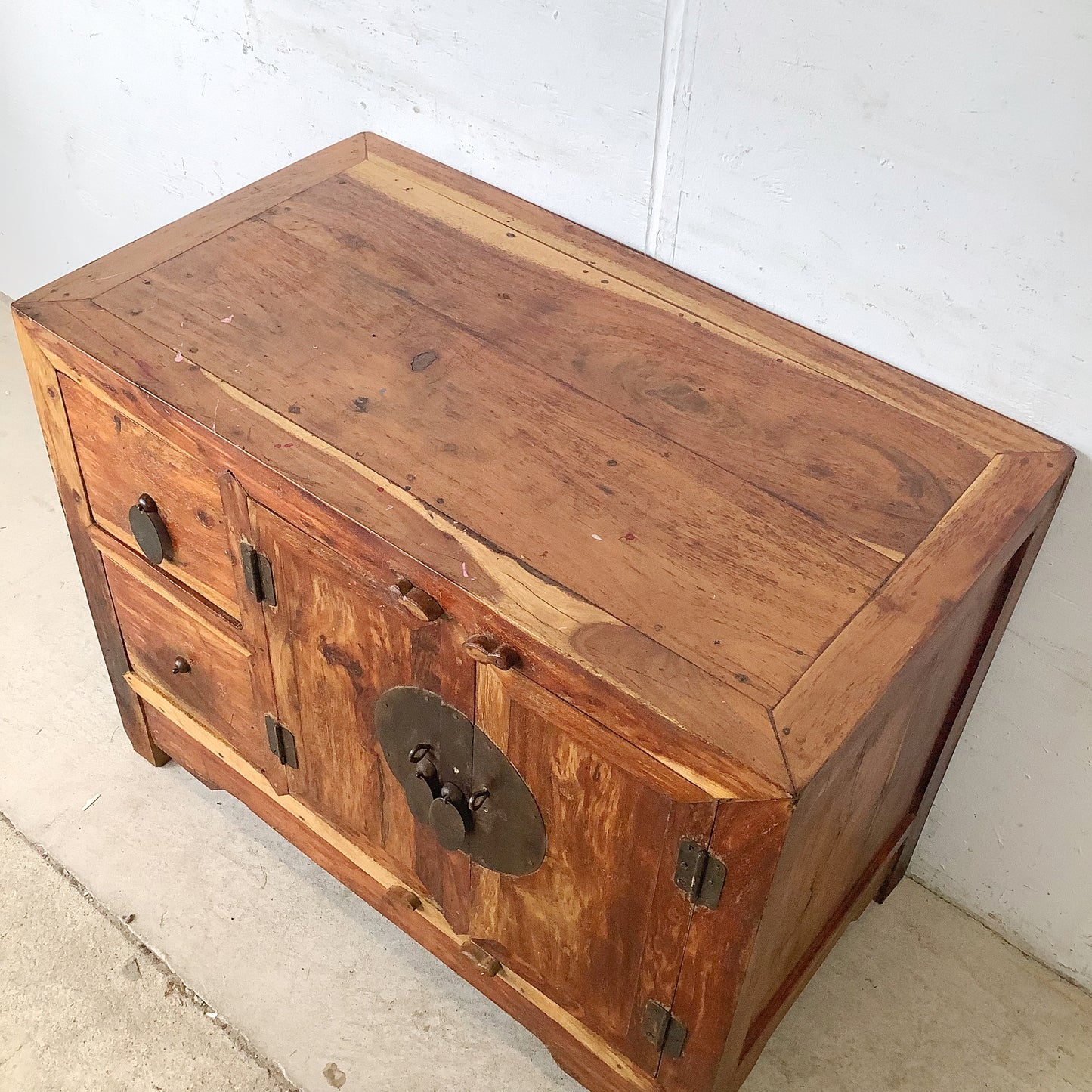Antique Chinese Provincial Elmwood Cabinet | Iron Circular Lockplate | 19th to Early 20th Century