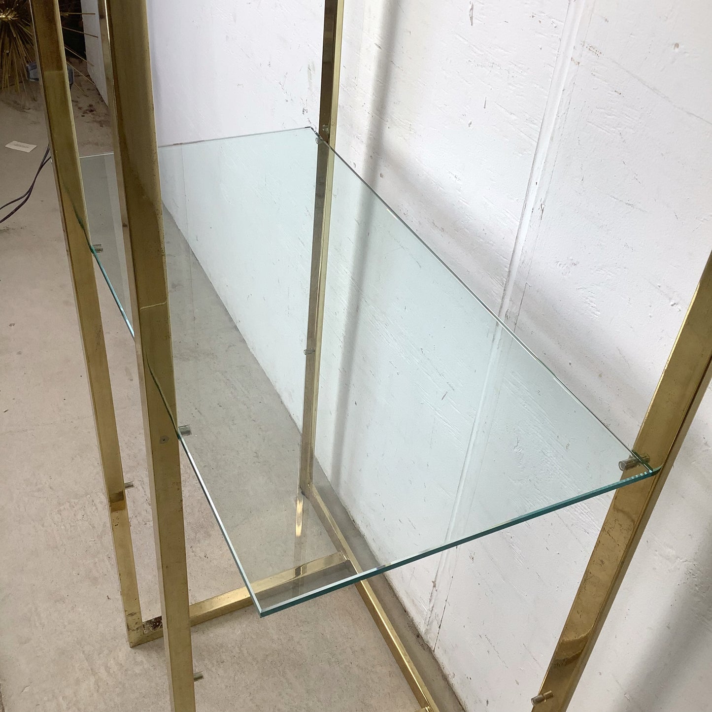 Architectural Brass and Glass Display Shelf, Vintage Modern