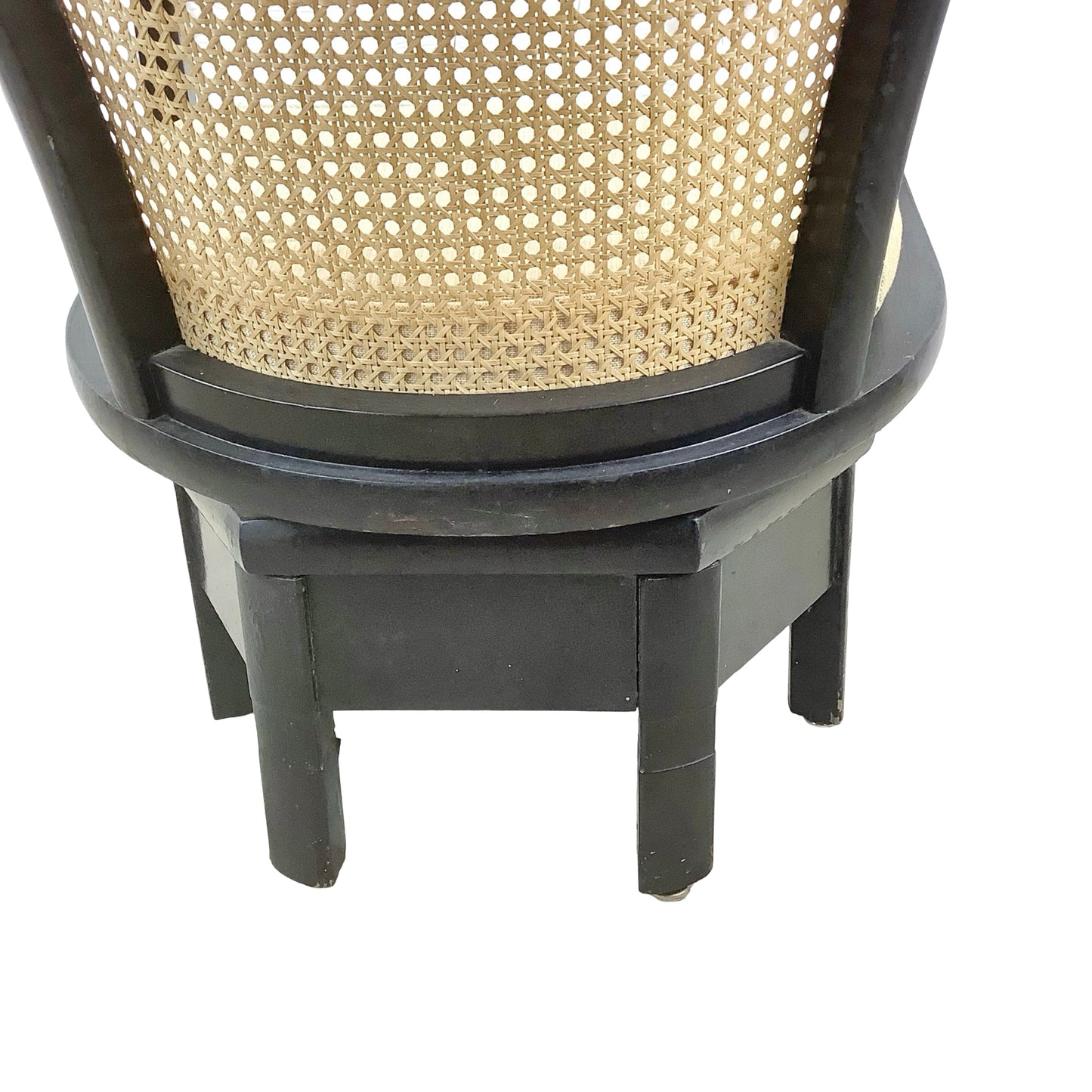 Vintage Black Lacquer Cane Swivel Chair