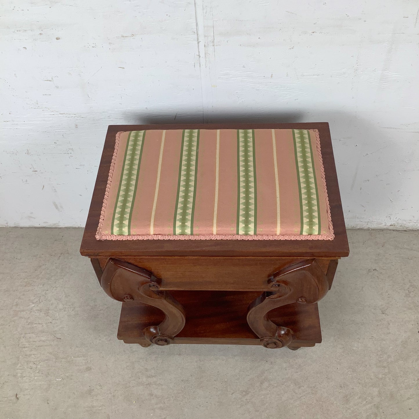 Neoclassical Revival Stool with Storage and Upholstered Top