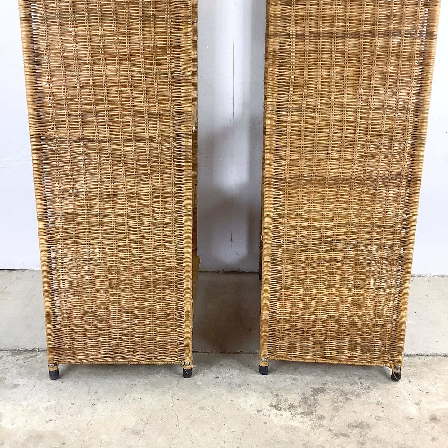 Pair Vintage Rattan Arched Bookcases