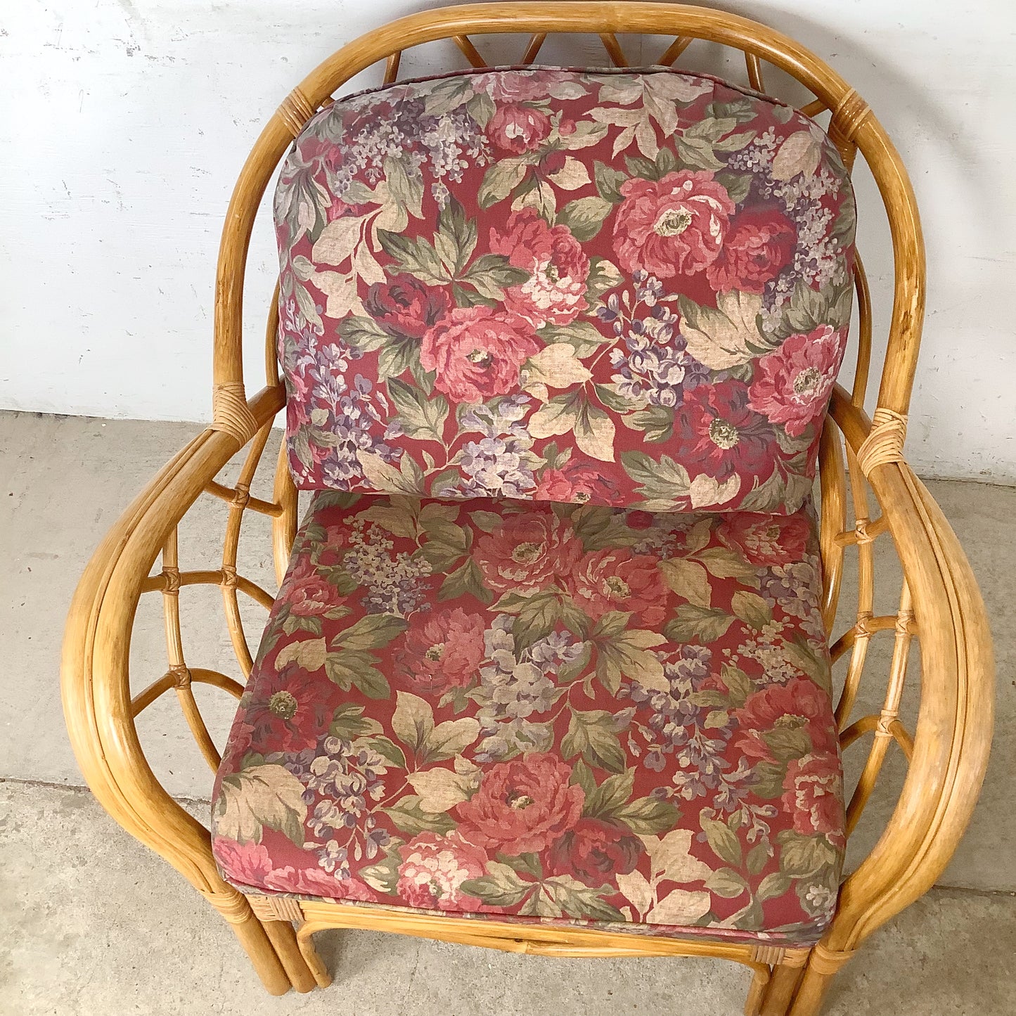 Ficks Reed Style Rattan Lounge Chair and Ottoman | Arched Diamond Lattice Back