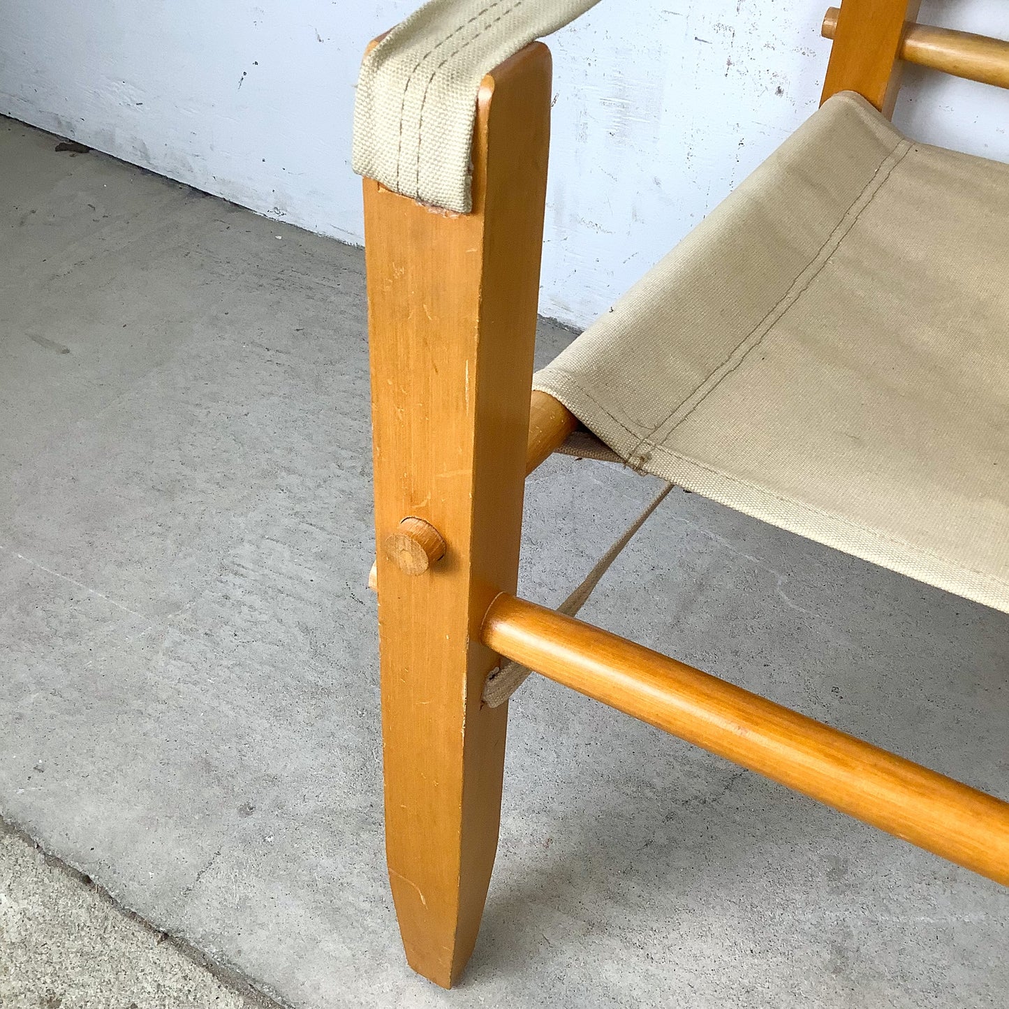 Vintage Scandinavian Style Safari Campaign Lounge Chair with Natural Canvas Sling